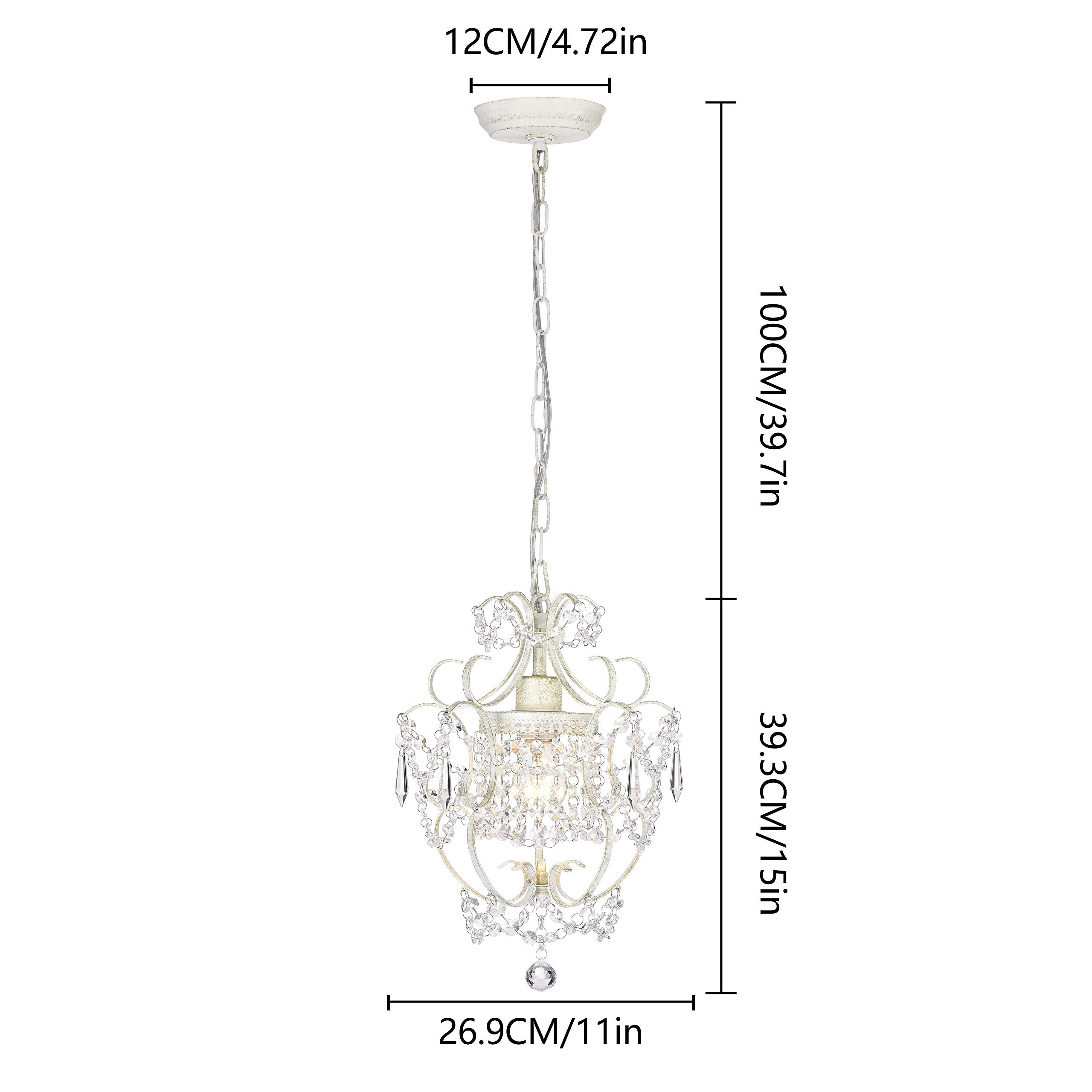 Small Crystal Chandelier For Bedroom, 90% Pre-Assembled 1 Light White Chandelier, Mini Acrylic Crystal Ceiling Light Fixture Cha
