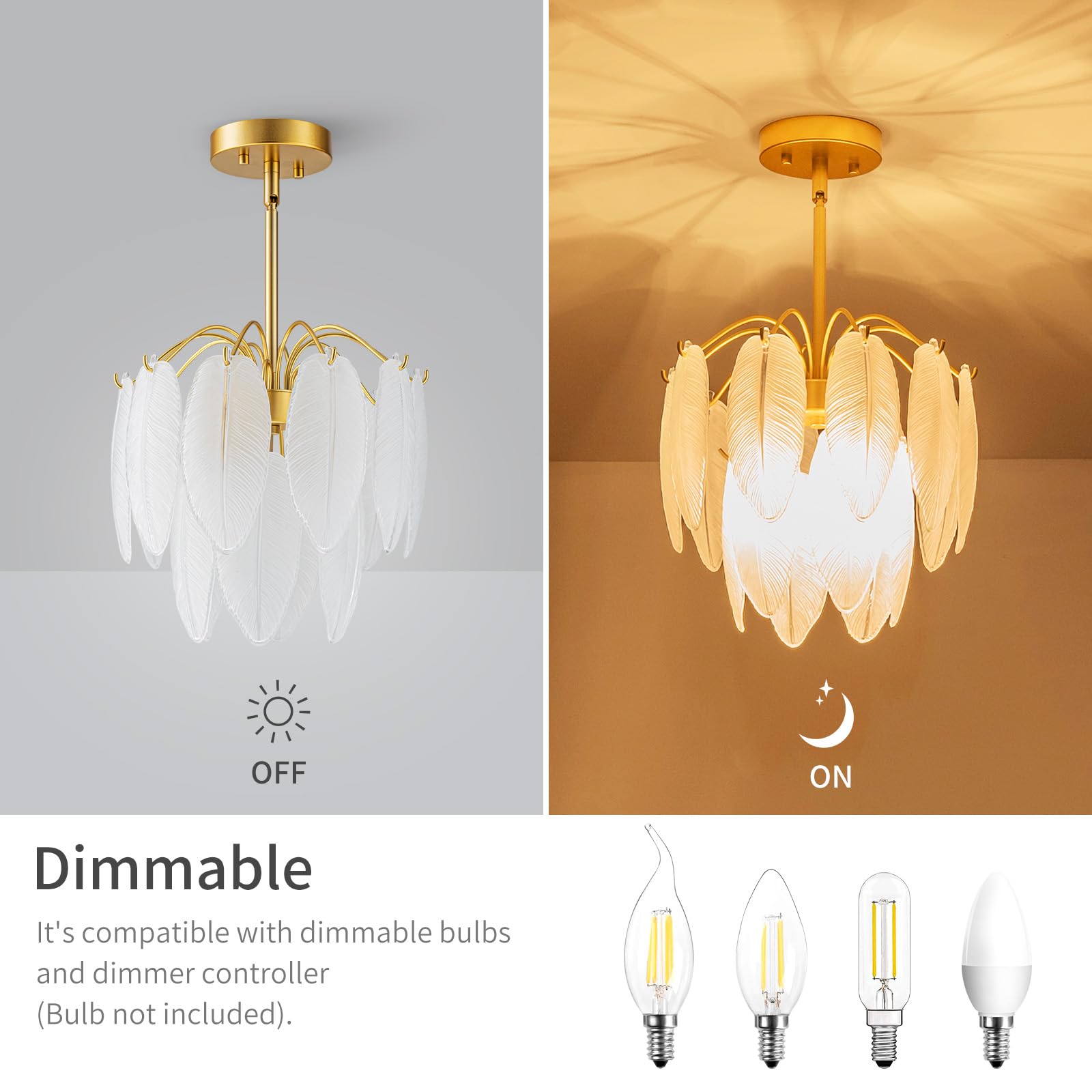 LumFurn 3-Light Glass Chandelier, Modern 2-Tier Pendant Light, Adjustable Height D12x18-47In, Gold Frame & White Frosted Glass Shade