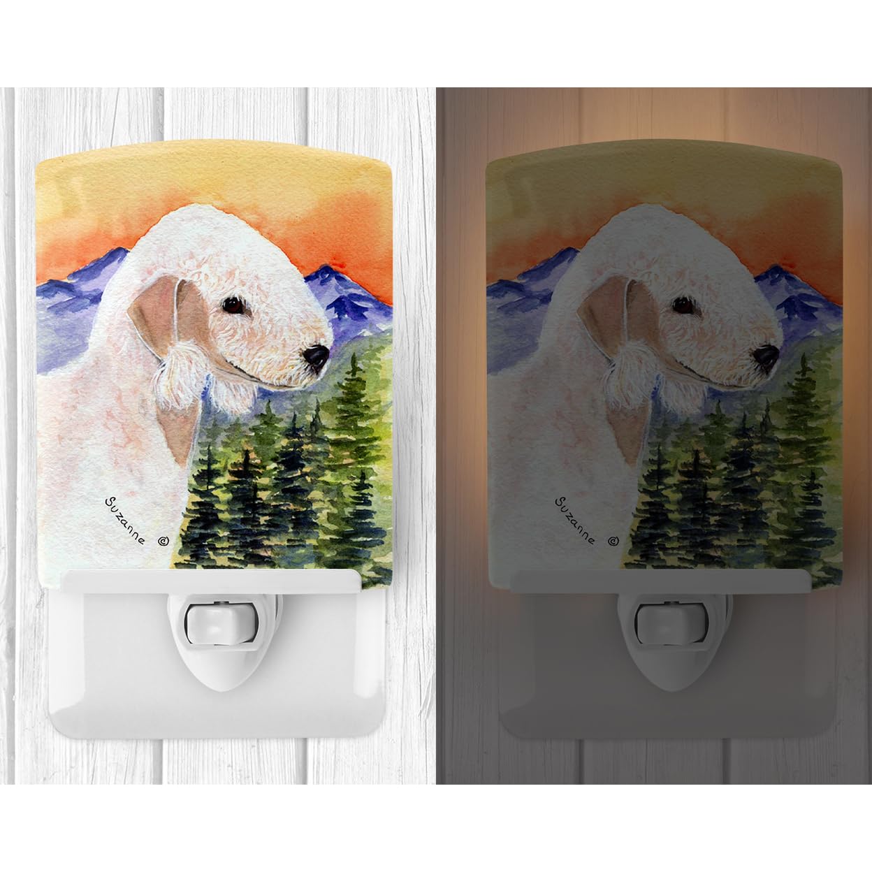 Caroline'S Treasures Ss8158Cnl Bedlington Terrier Ceramic Night Light Compact, Ul-Certified, Ideal For Bedroom, Bathroom, Nursery, Hallway, Kitchen, 6X4X3, Multicolor