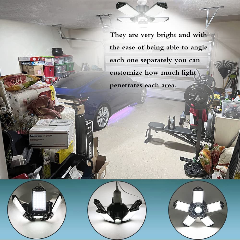 160W Led Garage Light 2Pack, 16000 Lumen Ceiling Lights With 5+1 Adjustable Panels, 6500K Daylight Light Bulb Fixture Led Lights