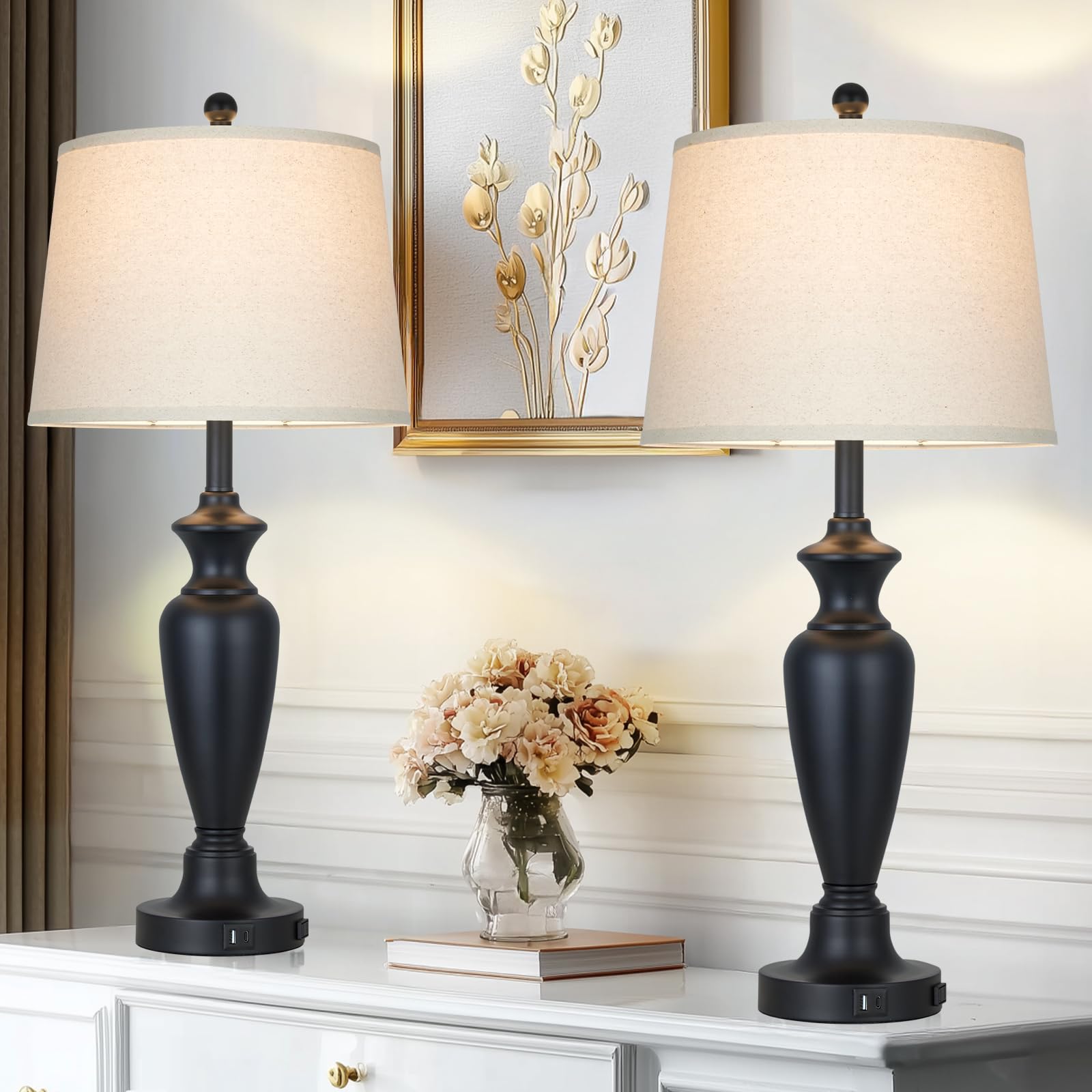 luxeflow 30 Tall Black Table Lamps Set of 2 for Living Room, Touch Control Bedside Lamps for Nightstand, 3-Way Dimmable Bedroom 