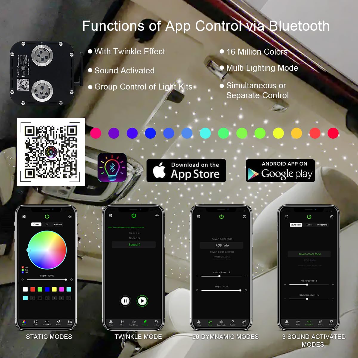 AKEPO 50W Dual-Head Fiber Optic Light Engine Replacement, RGBW, APP Control, Music Activated, Model QJ-L050, Multicolor