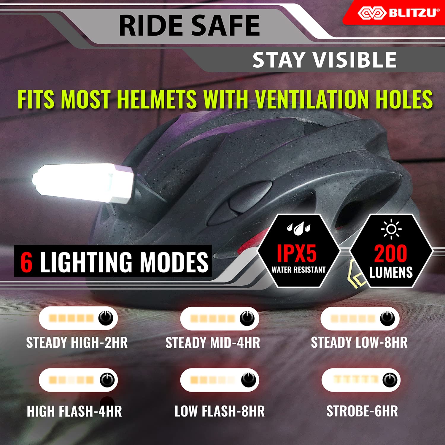 Blitzu 2025 Cyborg 200H Bike Lights Headlight Usb-C Rechargeable Led Bicycle Light For Night Riding, Cycling Safety Reflector Ac