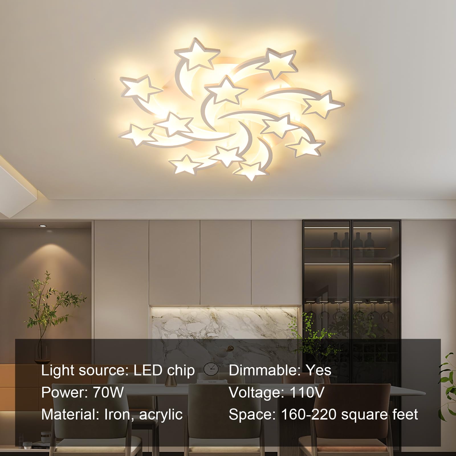 JAYMP Star Shaped Ceiling Light Dimmable LED Lamp 90cm Iron White/12 Stars Model 6105