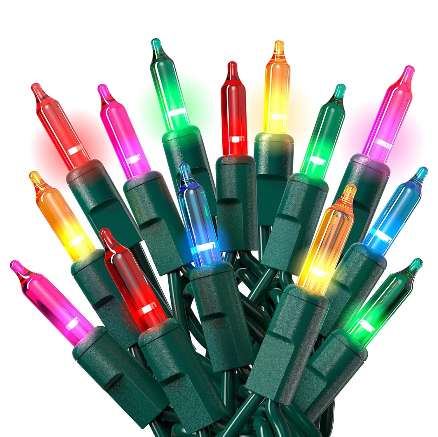 PREXTEX Multicolored Christmas String Lights, 300 Count, 60 Feet, Twinkling Indoor/Outdoor, Green Wire, Copper Material