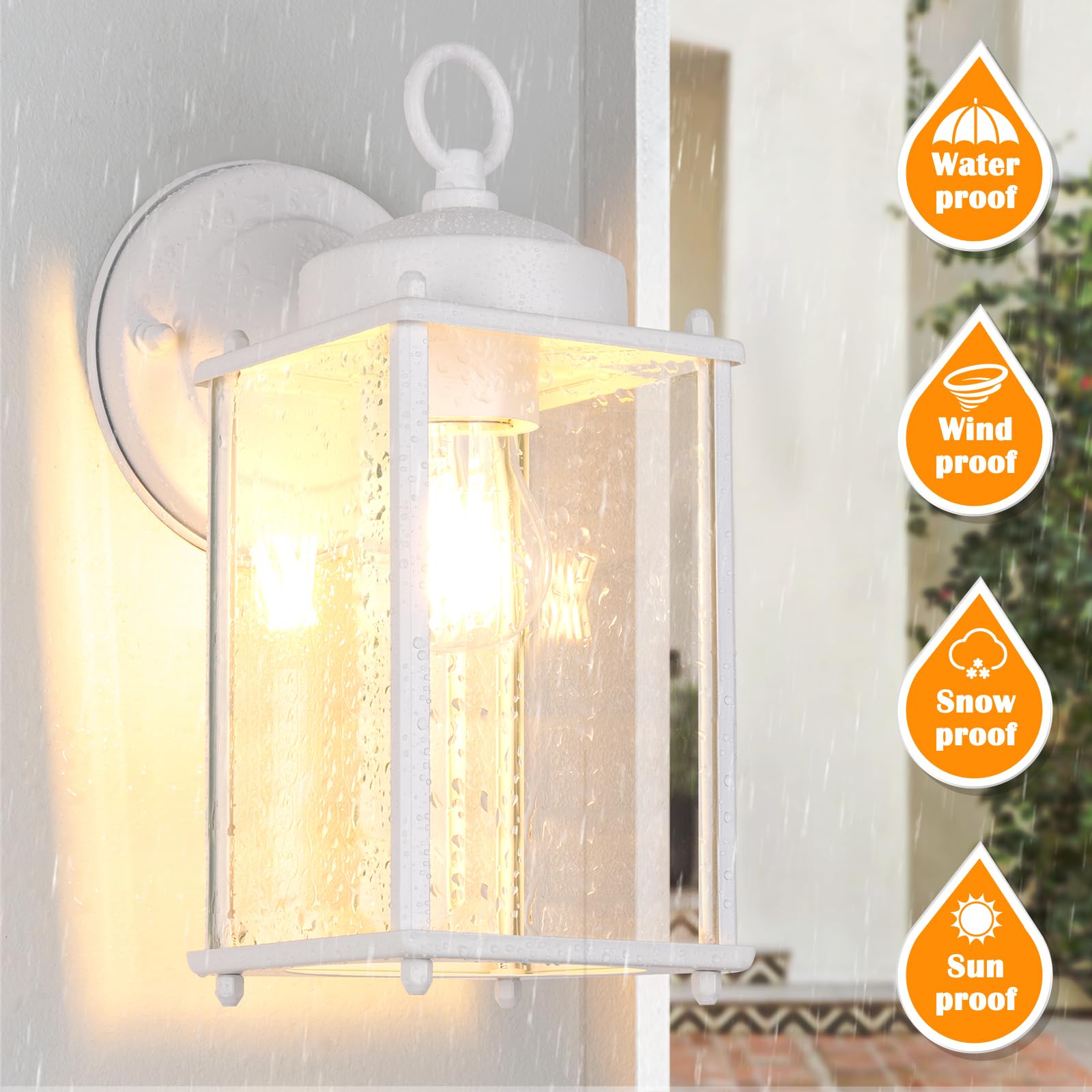 MATAMEYE Outdoor Wall Lantern, Waterproof Sconce Light, Iron, 10.24 inch, White, Model GS8648-XL, 2 Pack