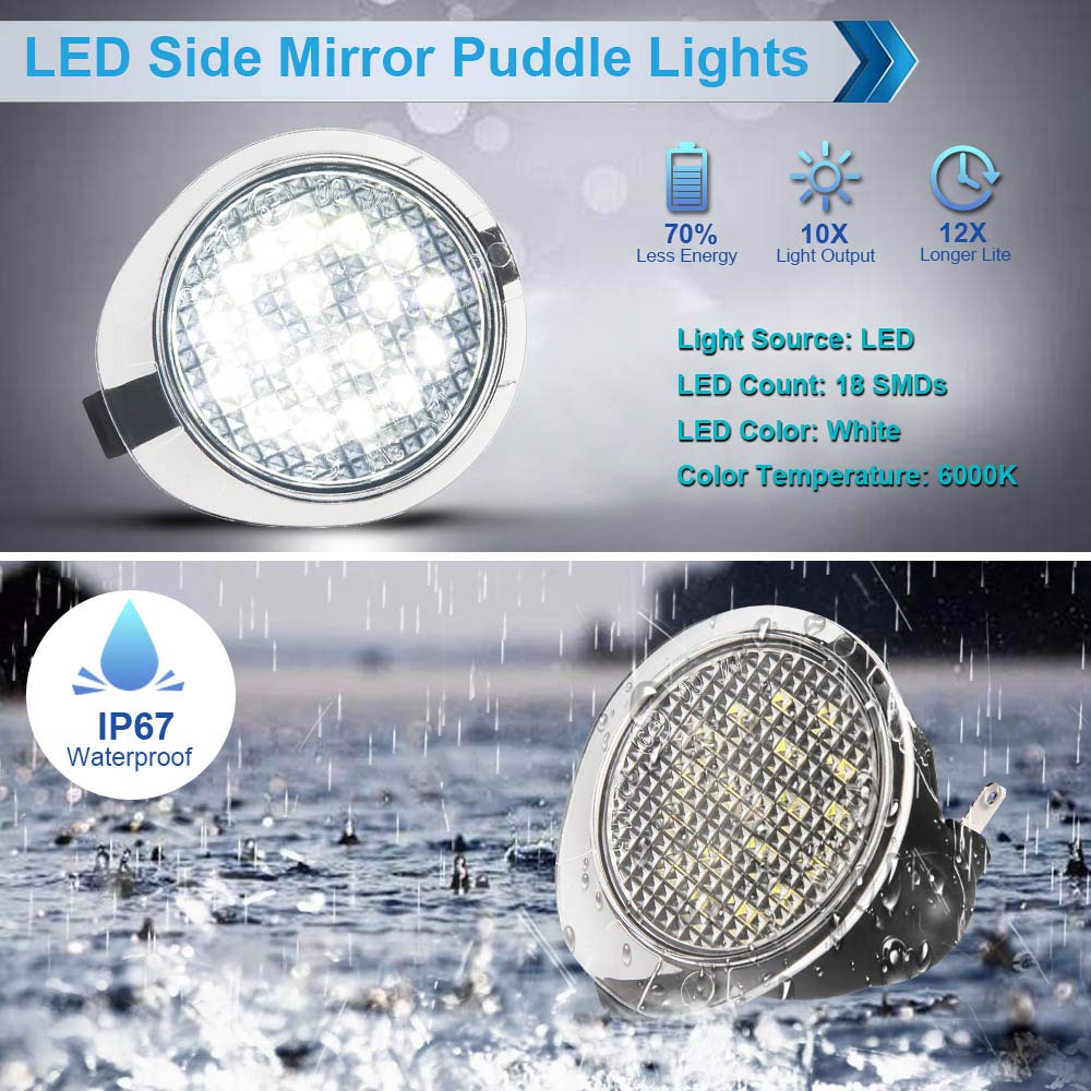 Mbuydiy Led Side Mirror Puddle Lights Lamp Compatible With 2007-2020 Tundra 2008-2020 Sequoia 6000K White, Pack Of 2