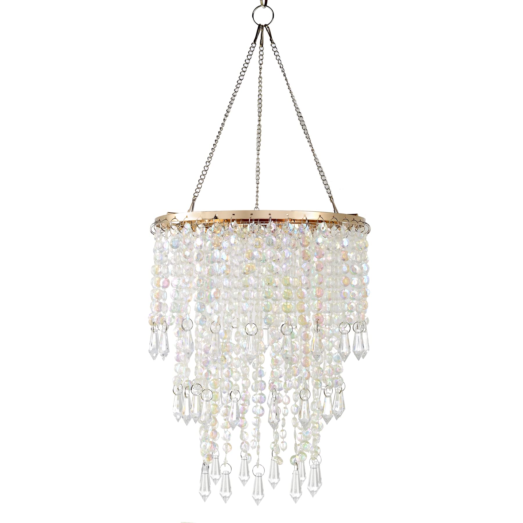 Flavorthings 3-Tier Acrylic Chandelier Shade With Crystal Beads And Gold Frame - Elegant Ceiling Light Pendant For Bedroom, Wedd