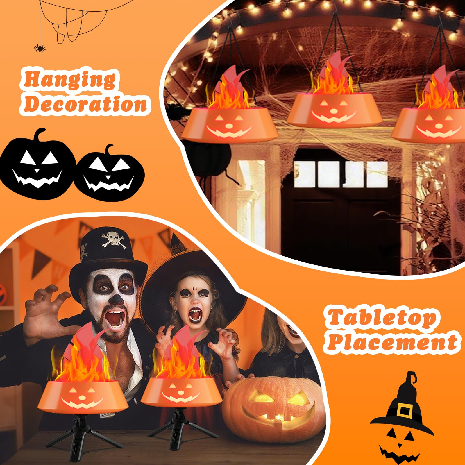 Halloween Decorations Indoor Outdoor  Collasis Halloween Decor Pumpkin Lights Hanging 3D   Fire Effect Lamp  Vintage Table Decor Lighting Lanterns Battery Operated Rechargeable For Party Home Yard