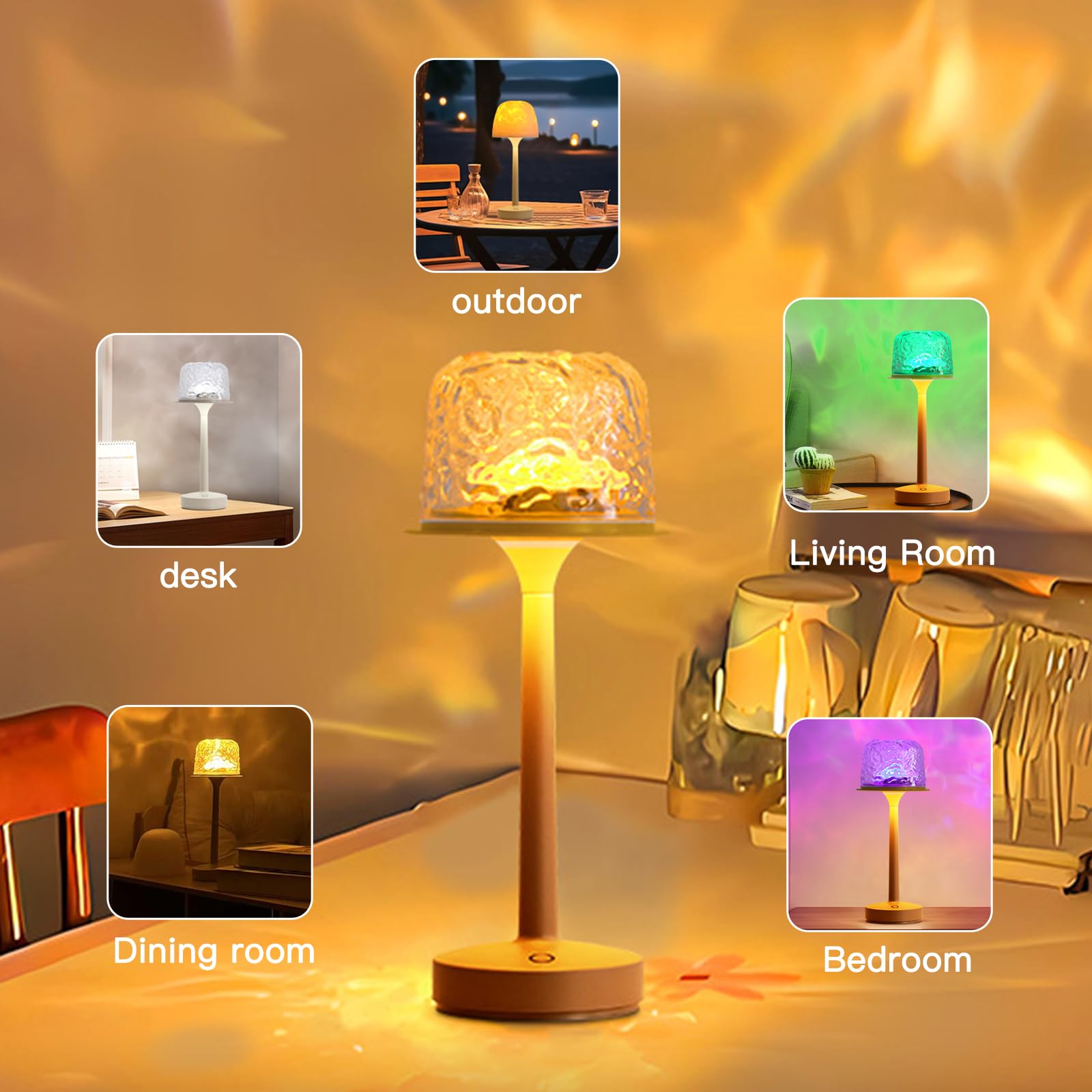 NIUNIUAMY Ocean Wave Cordless Projector Light, USB Rechargeable Cordless Night Light with Remote Control, Party Sunset Mood Ambi