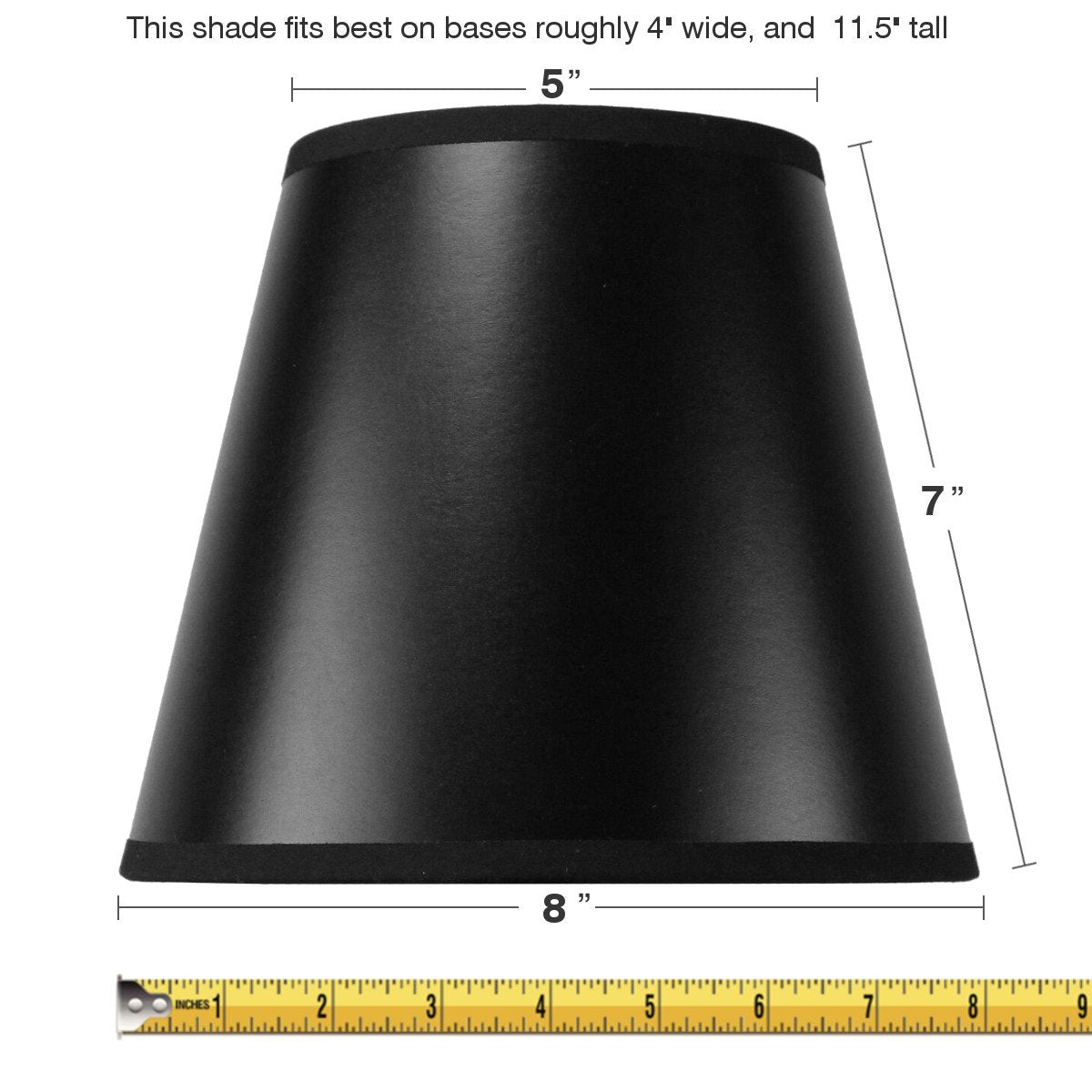 5X8X7 Black Clip On Empire Hard Back Lampshade With Gold Lining - Perfect For Small Table Lamps, Desk Lamps, And Accent Lights -