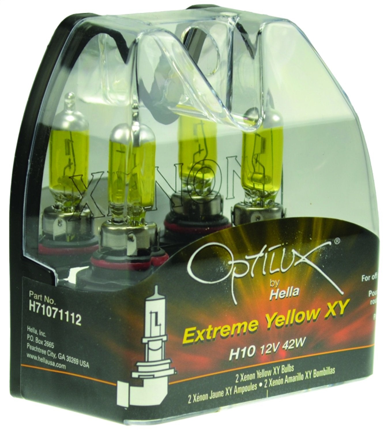 Hella H71071112 Optilux XY Series H10 Xenon Yellow Halogen Bulbs, 12V, 42W, 2 Pack