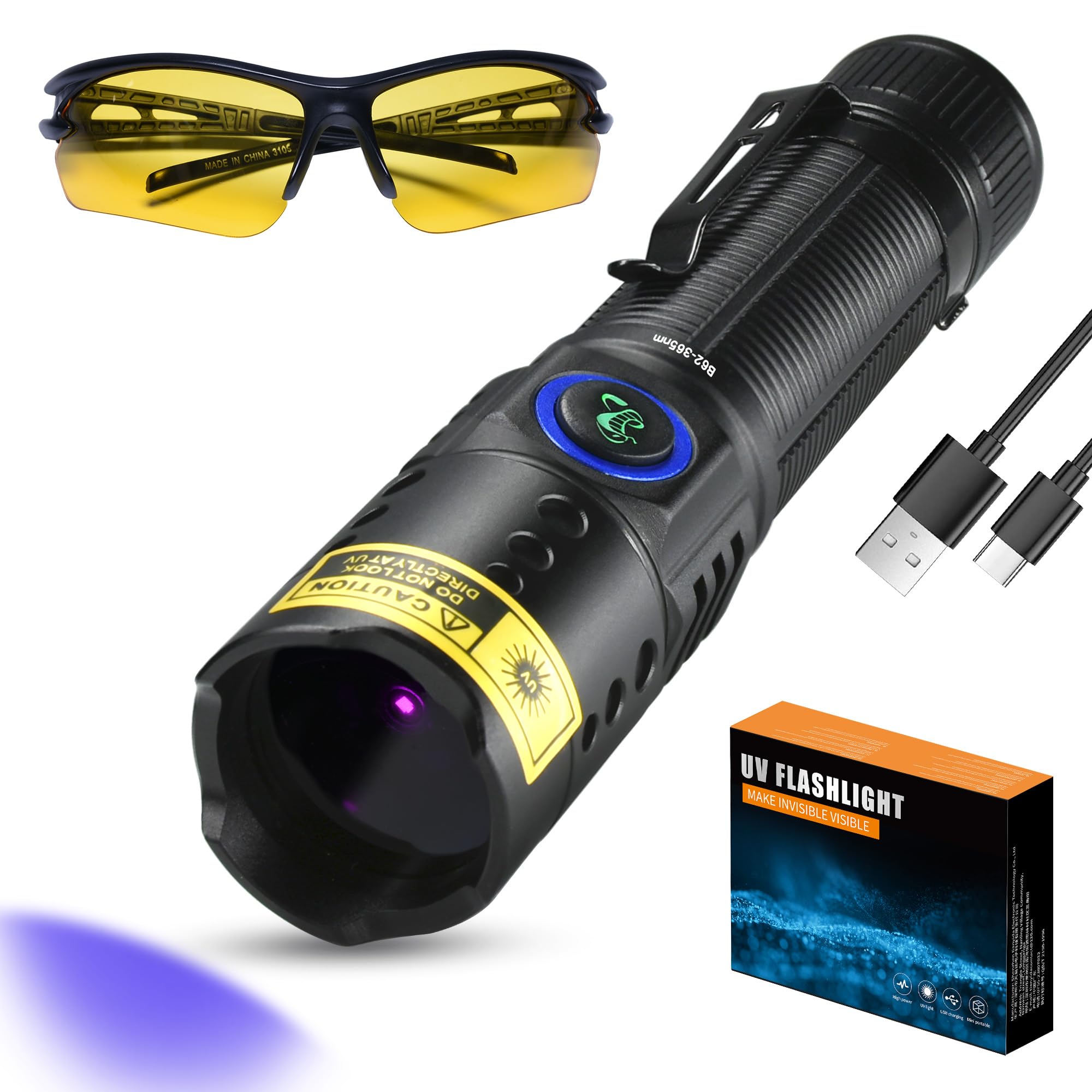 DARKBEAM Flashlight UV Black Light 365nm - Mini & Powerful LED Ultraviolet Blacklight Flashlights - Rechargeable Woods Lamp for 