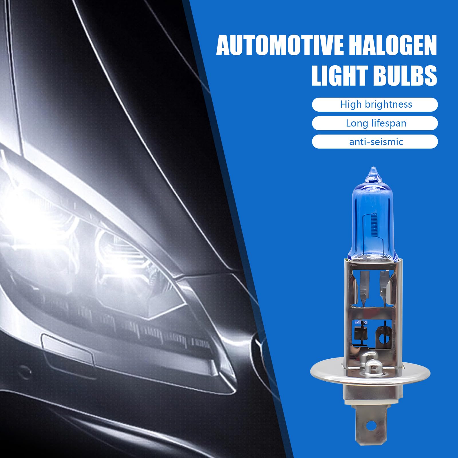 Flygun Pack-2 Halogen Bulbs, 100W Quartz Driving Lights, Super Bright Fog Light Bulbs, 2 PCS, White #H1, Model FUNLED1702WH-H1
