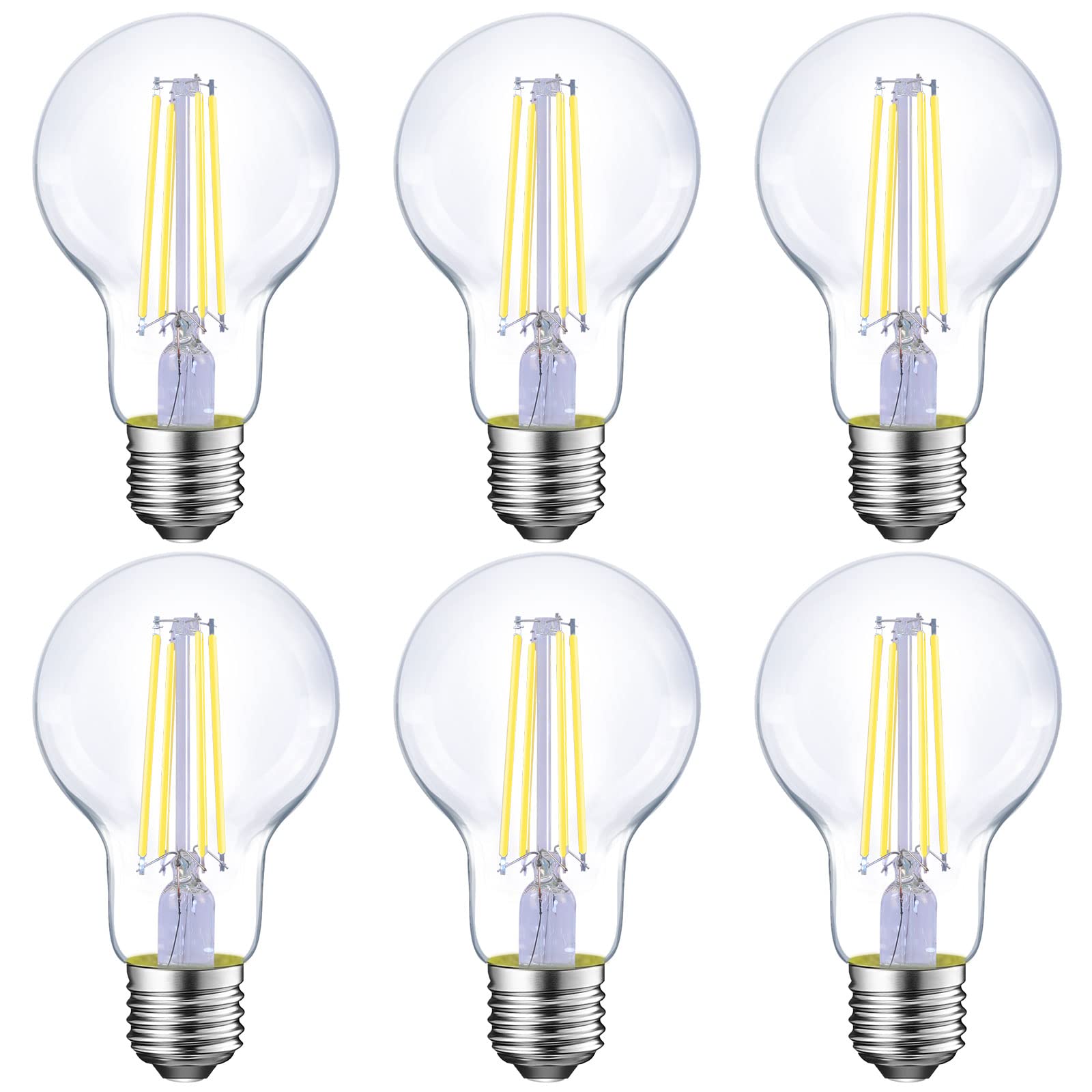 Energetic Dimmable Led Filament Light Bulbs, 8W, 60 Watt Equivalent, Daylight 5000K, Classic Clear Glass, A19 Led Light Bulb, 6