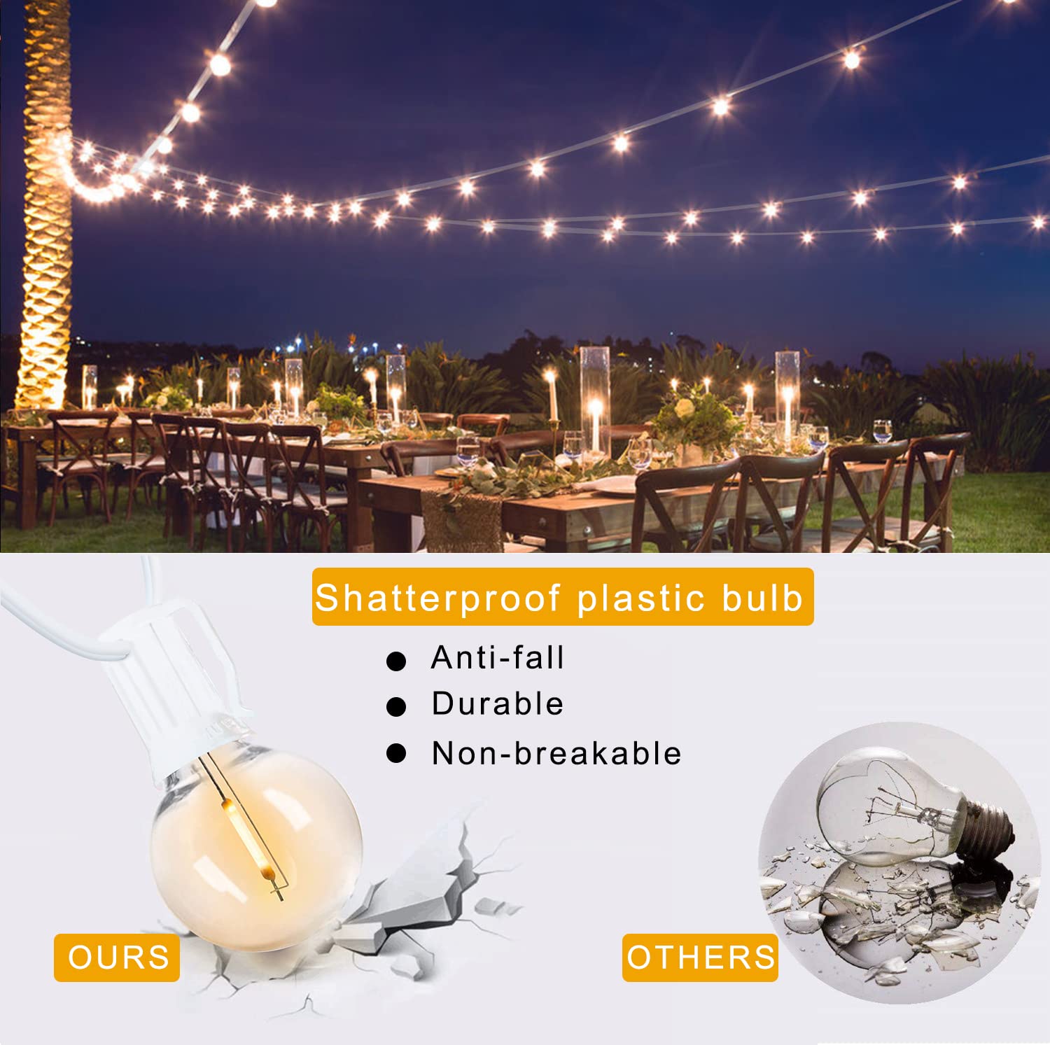 Meidaoduo White String Lights Outdoor 200Ft Led Globe G40 Patio Lights For Outside With 104 Shatterproof Bulbs Bistro Lights For