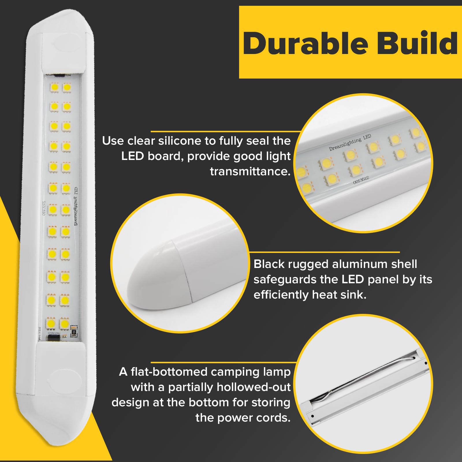Dream Lighting RV Exterior Awning Light Fixture, 10 Inch, 12V, 5.4W, 350 Lumens, Cool White, Model 613512C, White Housing