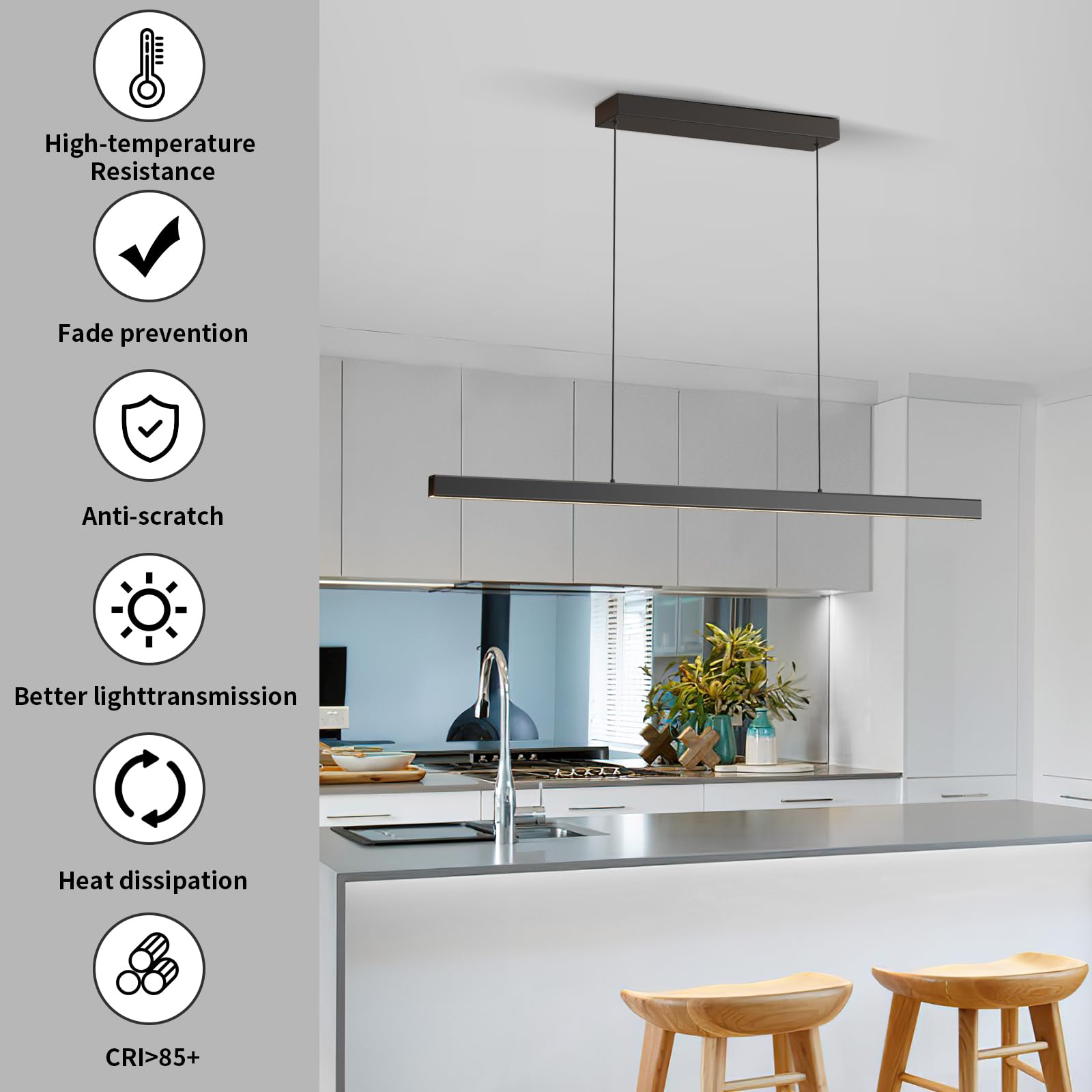 Lannlker 71In Led Dimmable Pendant Light, Adjustable 3000K-6000K Chandelier For Kitchen &