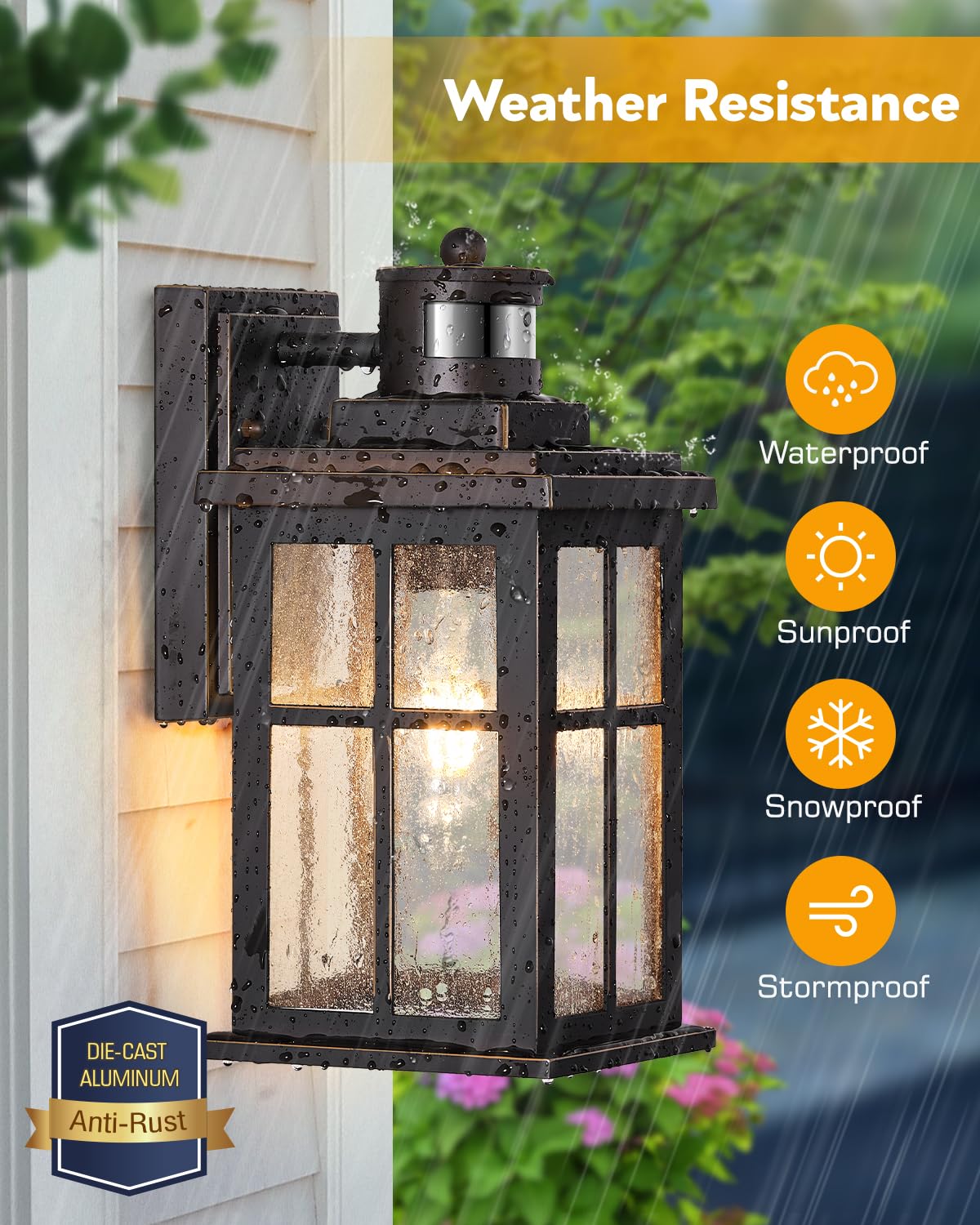 Vianis Motion Sensor Exterior Lighting Fixtures For House  Oil Rubbed Bronze With Gold Trim Dusk To Dawn Outdoor Porch Light  Waterproof Outdoor Garage Lights Wall Mount  Outside Wall Sconce For Coach