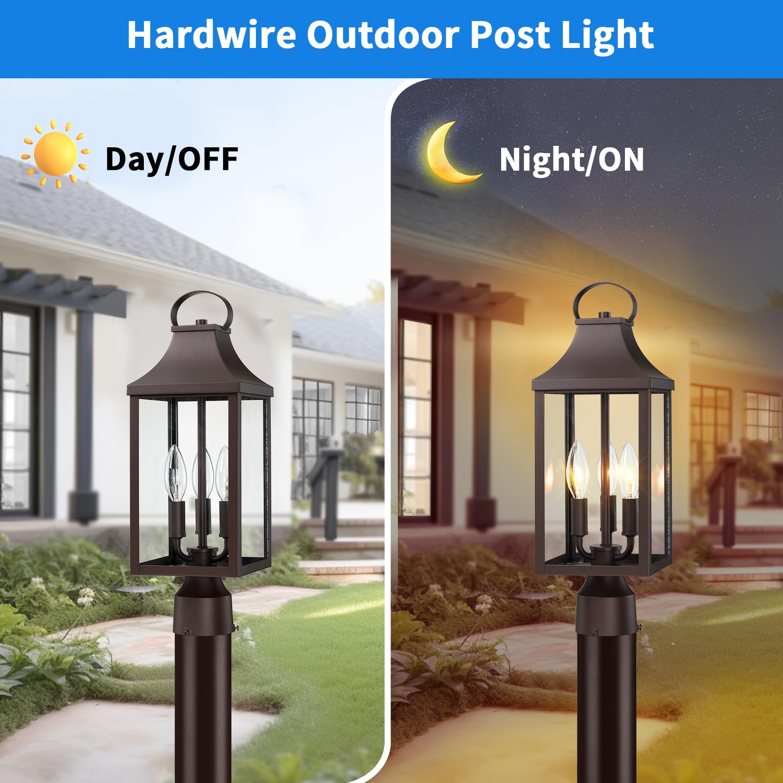 Myhxq 18.62 Post Light Outdoor  Large 3-Light Lamp Post Light Fixture  Modern Pillar Outside Lighting Waterproof Post Lantern Lamp Outdoor Post Light Fixtures Pole Lights For Porch  Brown  1 Pack