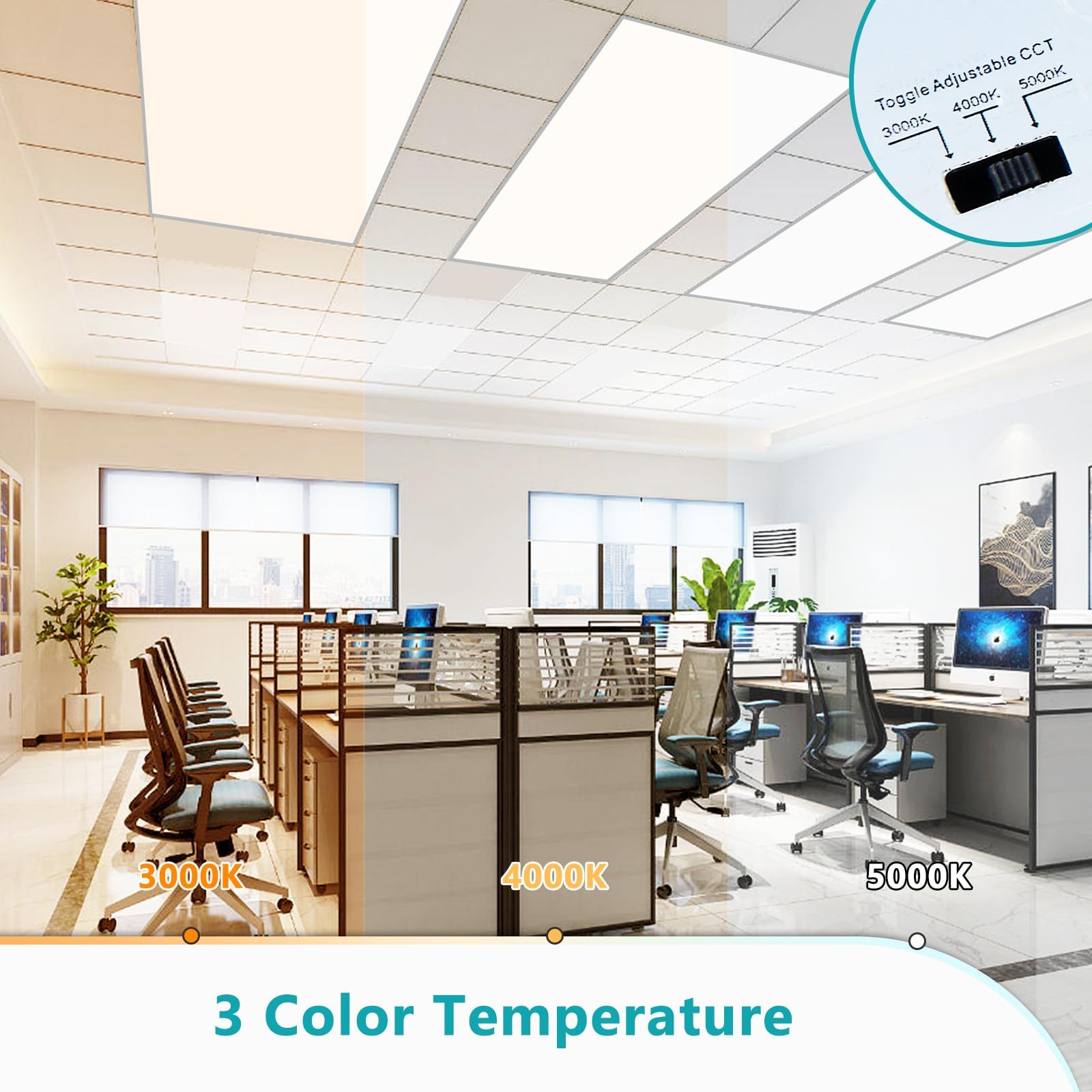 Vocgouu 18-Pack 2X4 Led Flat Panel Light Drop Ceiling, 0-10V Dimmable, 3Cct Selectable (5000K 4000K 3000K) & 3 Wattage Switchabl