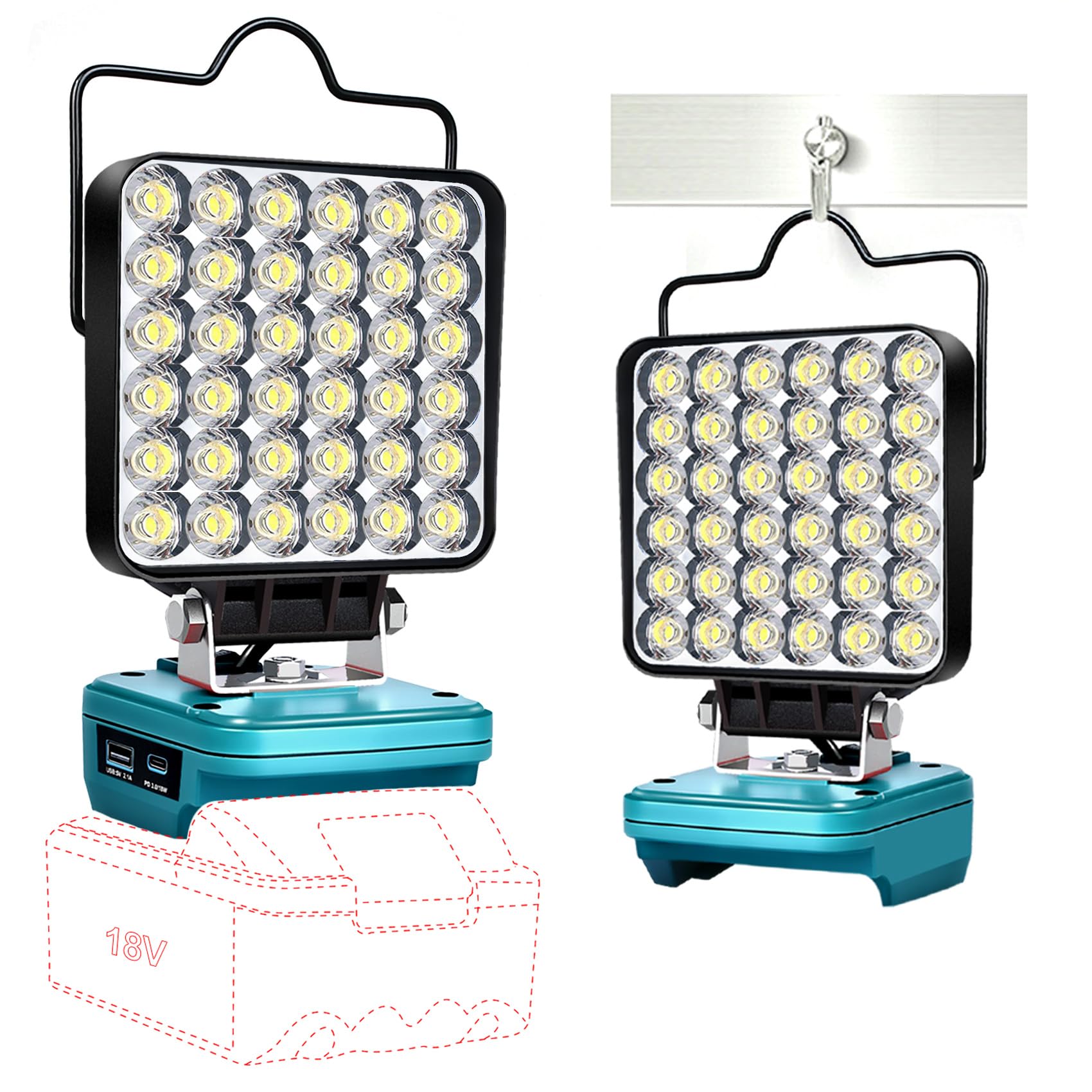 Work Light for Makita 18V Battery,108W 5400LM Flood Light,Cordless Battery Light with Low Voltage Protection&USB&Type C Charging