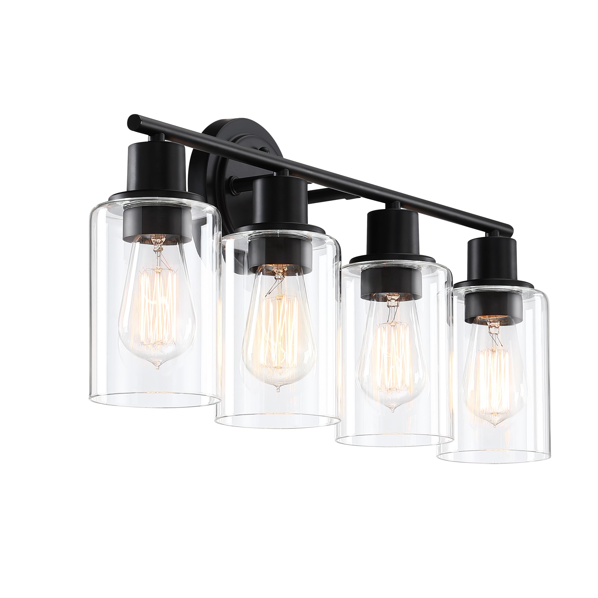 Faymart Lighting 4-Light Black Bathroom Vanity Light Fixture, Glass and Metal, Over Mirror, Model 748327231386