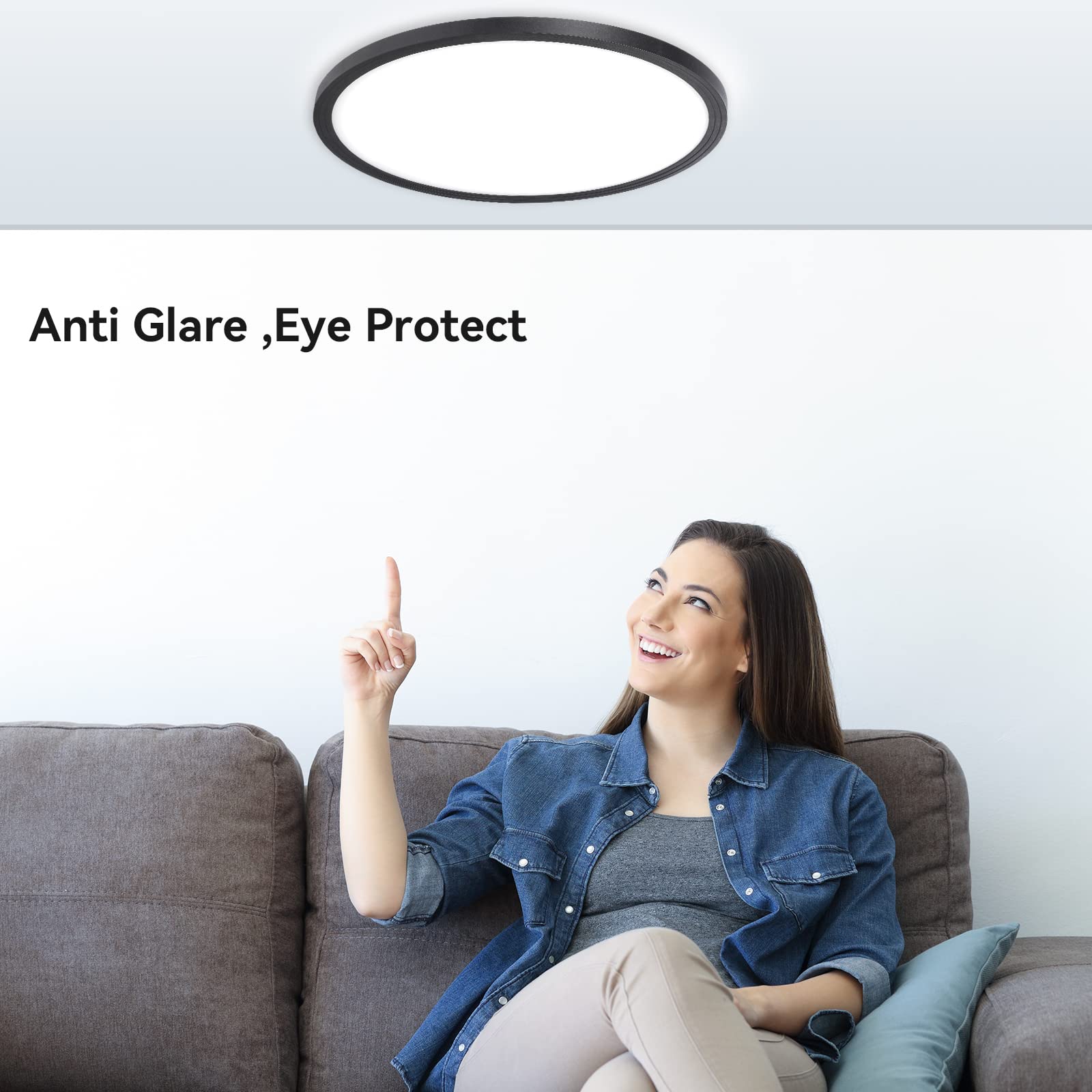 Lexier Pack 12 Inch 3200Lm Flush Mount Led Black Slim Round Ceiling Light Fixture Day White 6000K Thin Flat Surface 120V 300W