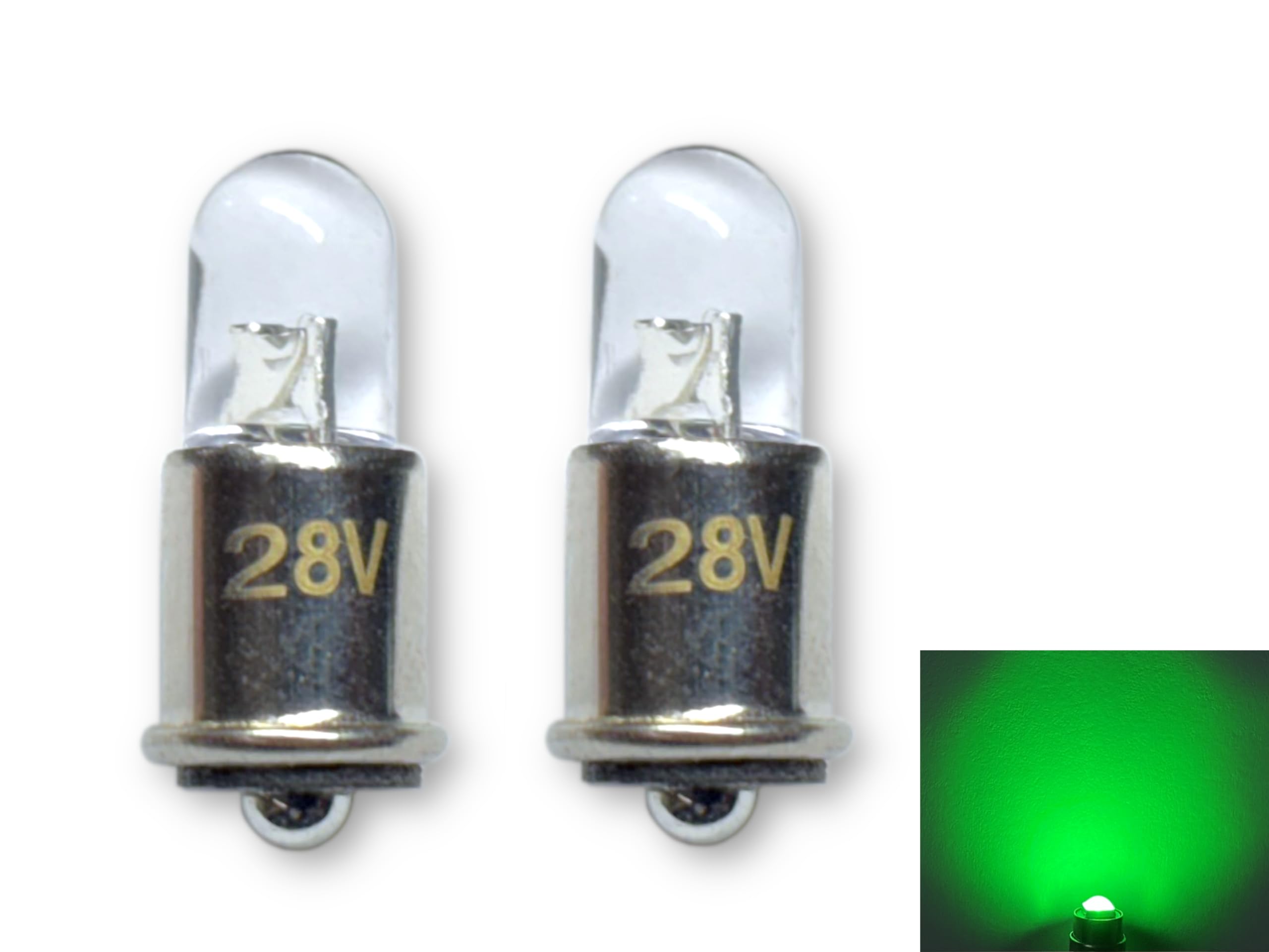 Aero-Lites LED Replacement Bulb - 28V DC, Bi-Polar Contacts, Midget Flanged Base, 2-Pack, Green
