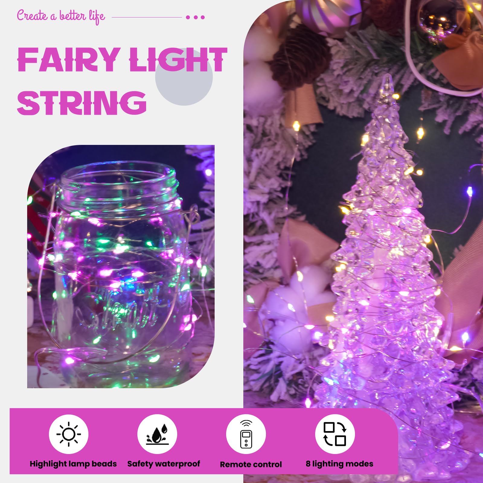 HXWEIYE Fairy Lights 6 Pack Remote & Timer 7ft 20LED Waterproof Multicolor Mini String Lights