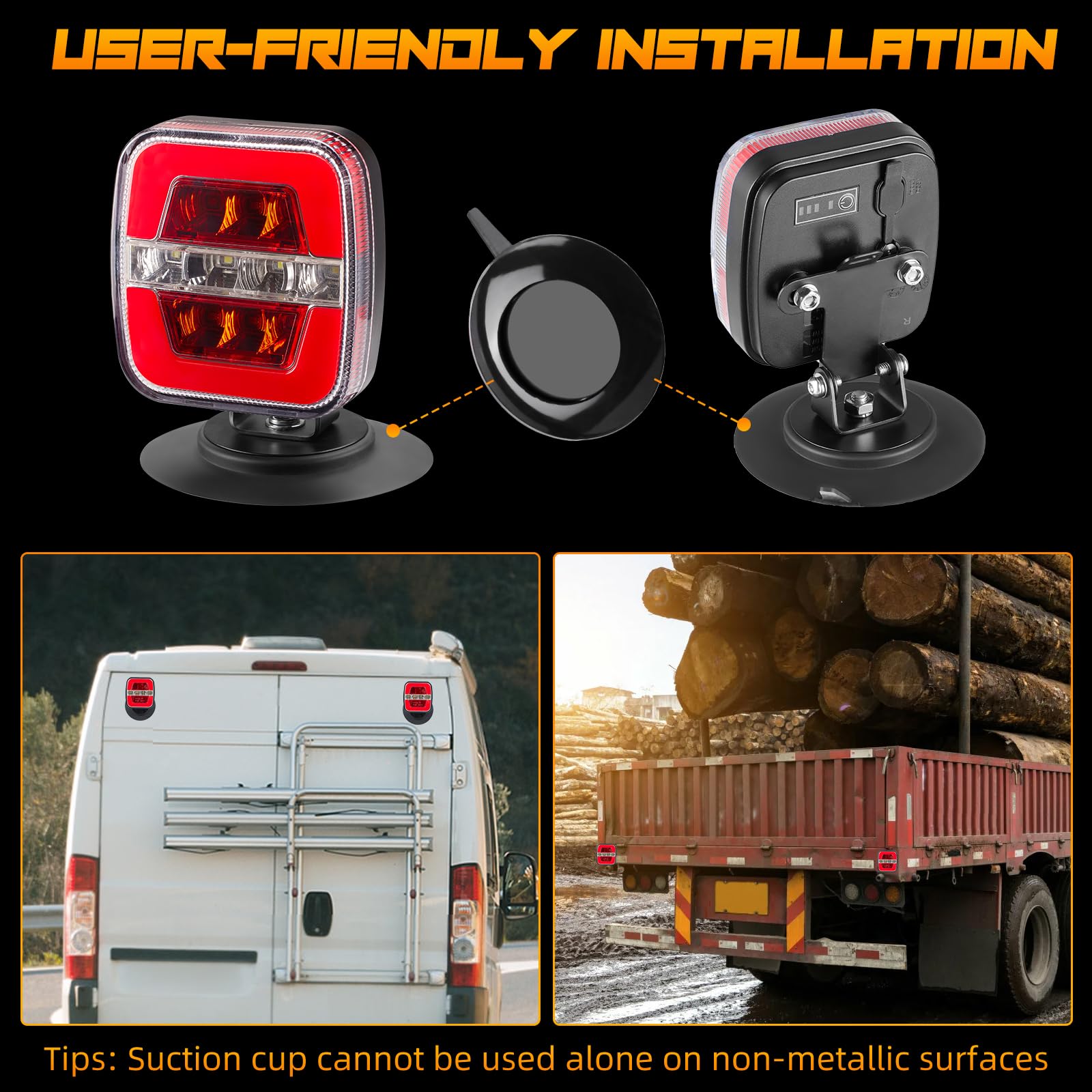 inhtgeas Wireless Trailer Lights - Magnetic, Rechargeable, LED, Model SL-5016, Version 5016, Red