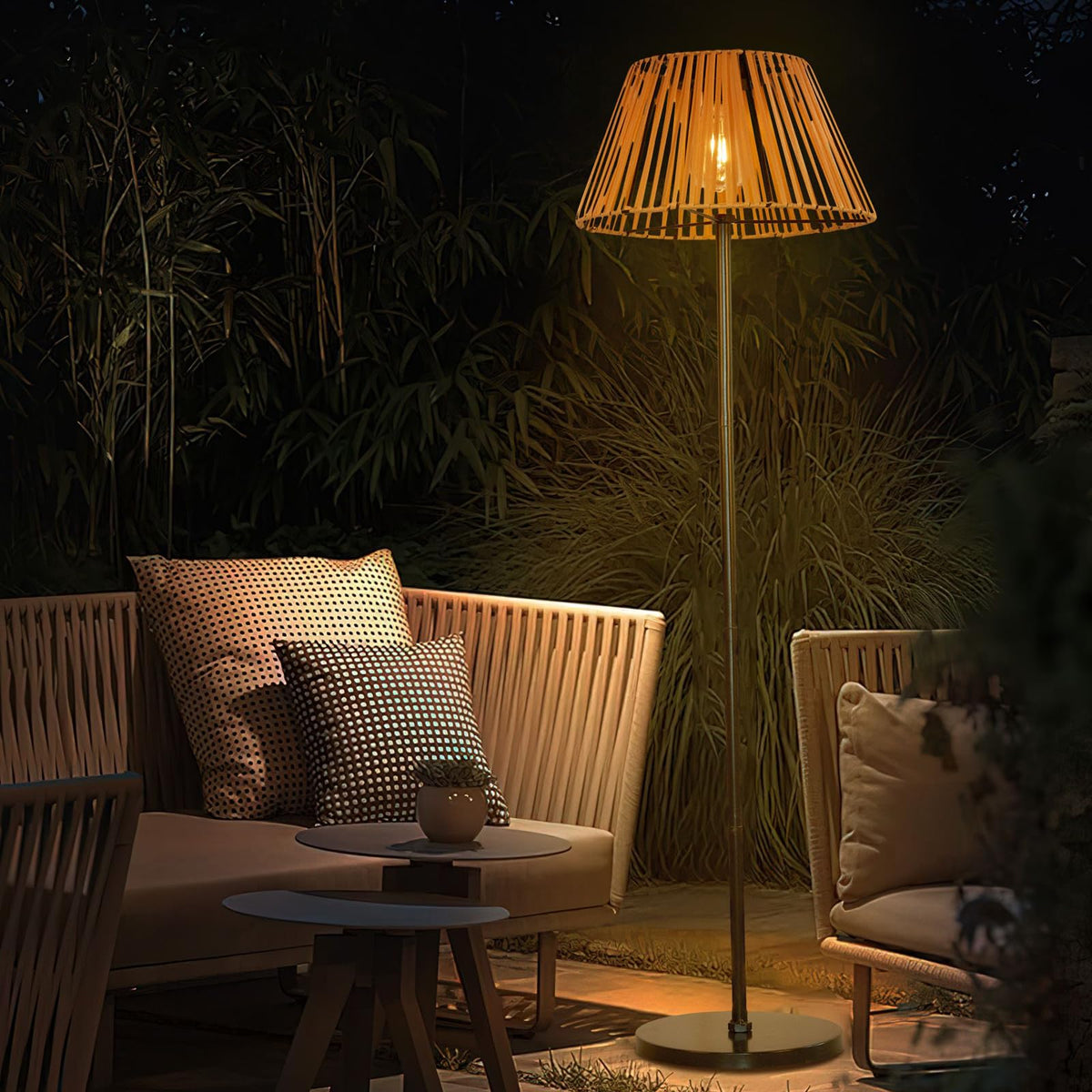 Outdoor Solar Floor Lamp, Farmhouse Rattan Floor Lamp, Ip65 Waterproof Led Light For Patio Yard Garden, Black