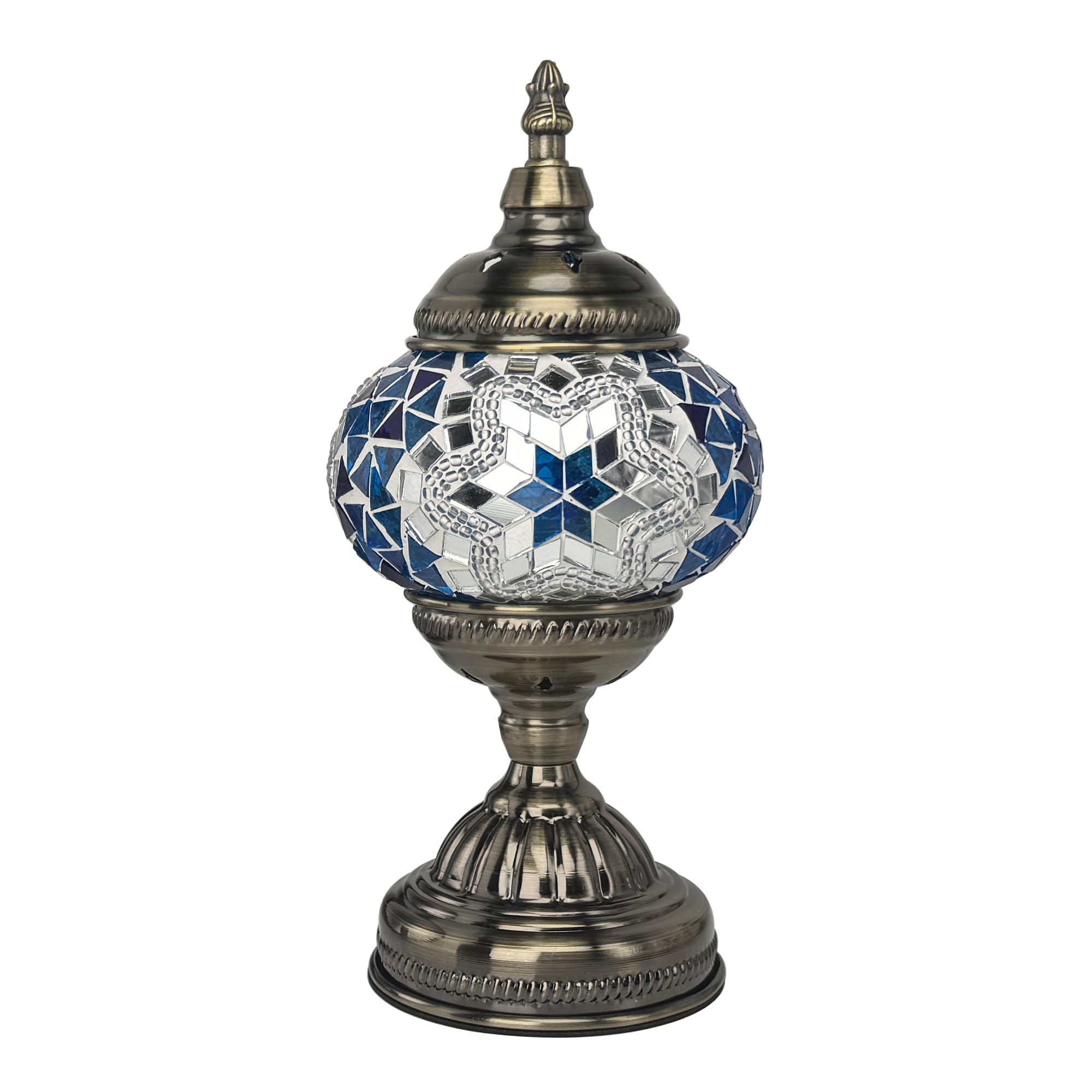 GOGERS Moroccan Table Lamp with Handmade Mosaic Glass Shade, Tiffany Style, Blue White, Model GS-HH-Y8