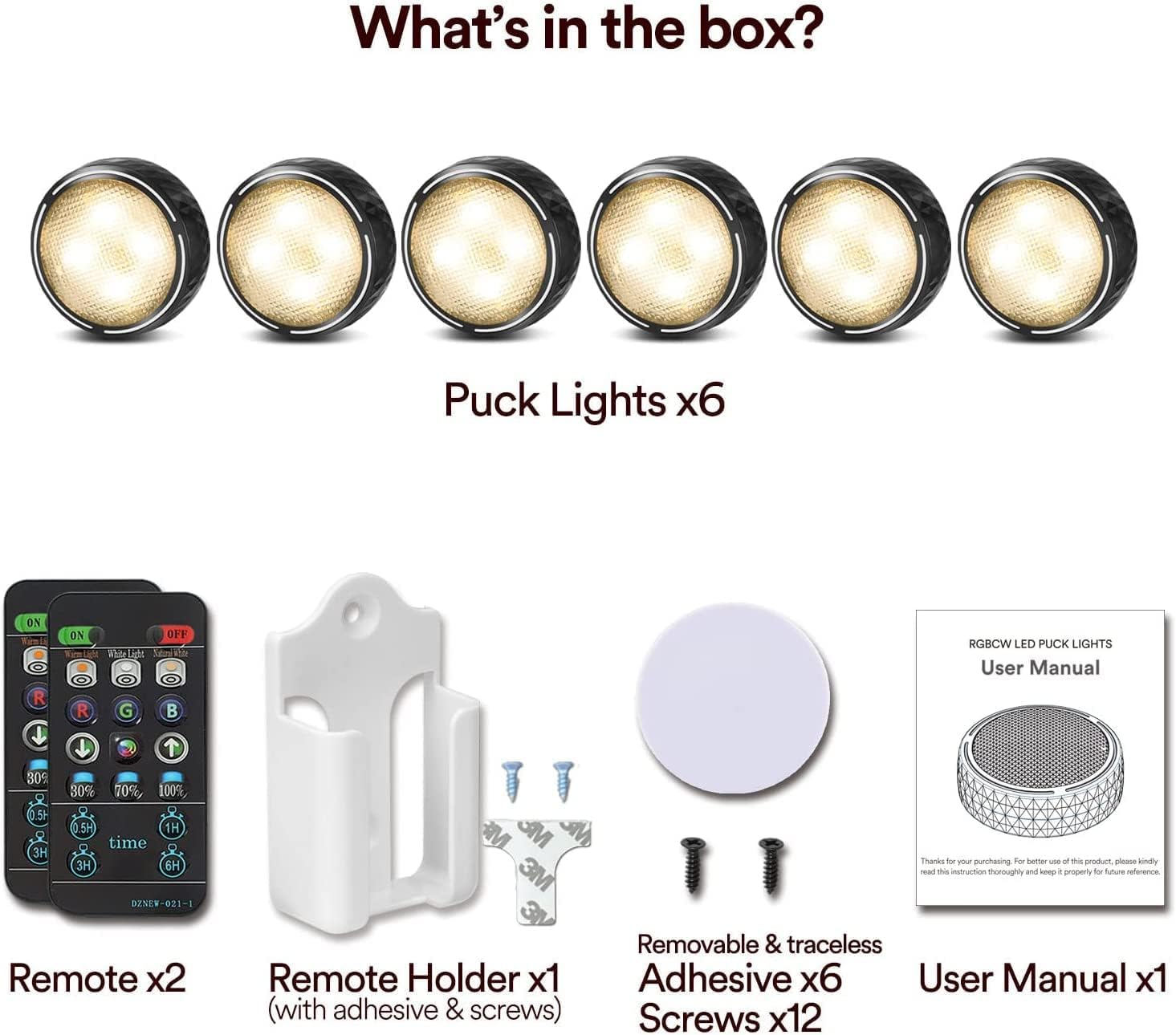 Onumii Led Puck Lights With Remote Battery Operated Under Cabinet Lighting Wireless Stick On Lights Color Changing Timer Tap Lig