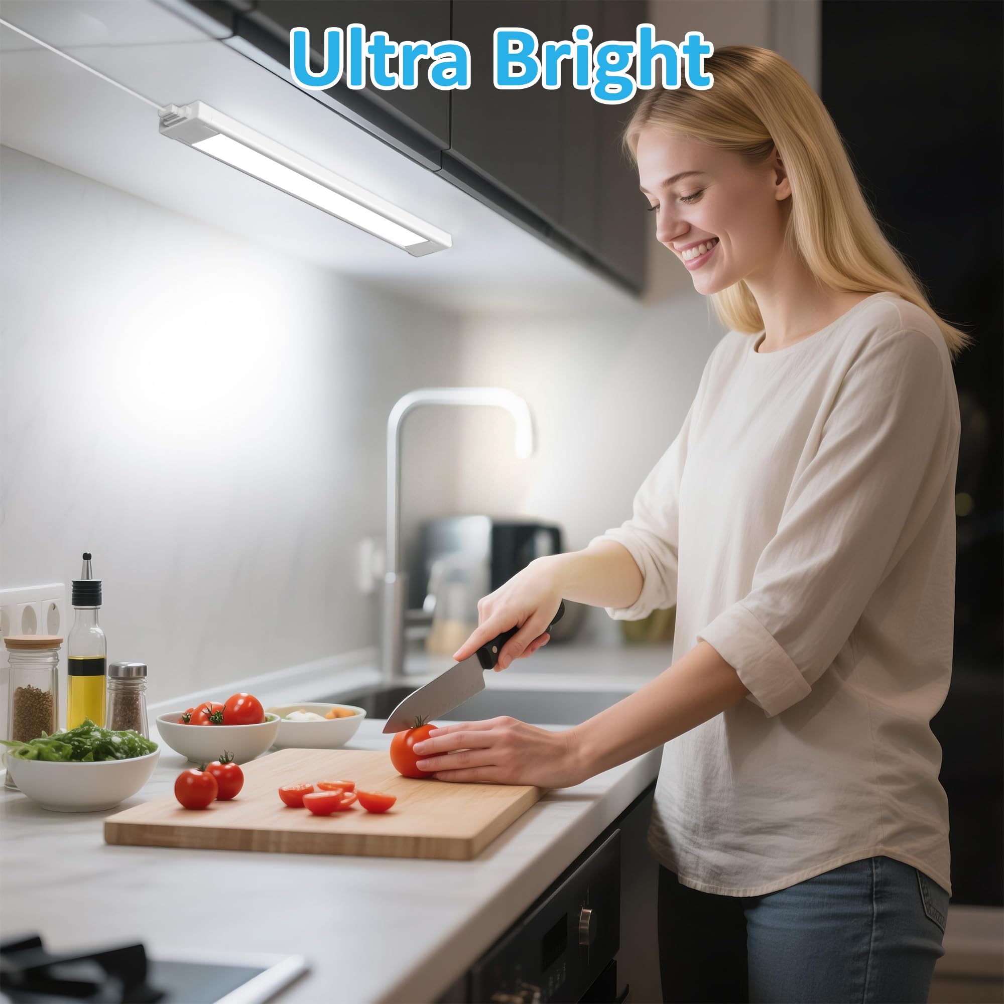 maylit Under Cabinet Lighting Plug in, 14" LED Light Bar, White, Renter Friendly, Ideal for Kitchen, Desk, and Workbench