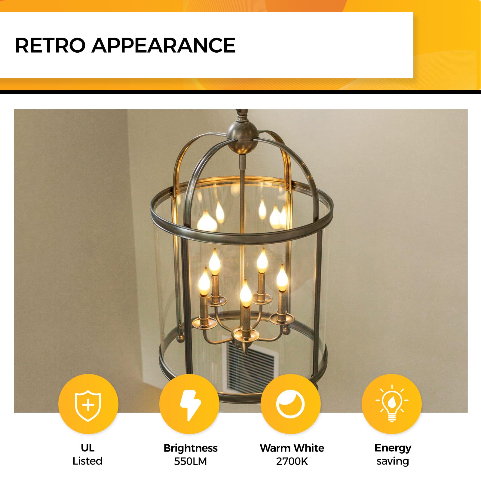 Hizashi 60W LED Dimmable Candelabra Bulbs, E12 Flame Tip CA11, 2700K Soft White, 12 Pack, Glass, 90+ CRI