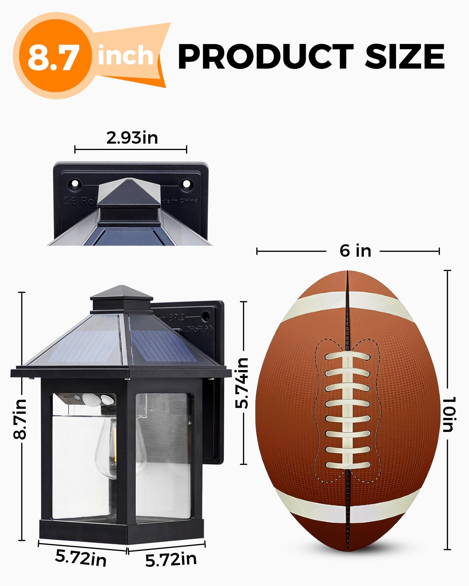 LUHLEE Solar Porch Lights - Motion Sensor, IP65 Waterproof, 1 Pack (5.72"L x 8.7"H), Black, Ideal for Outdoor Use