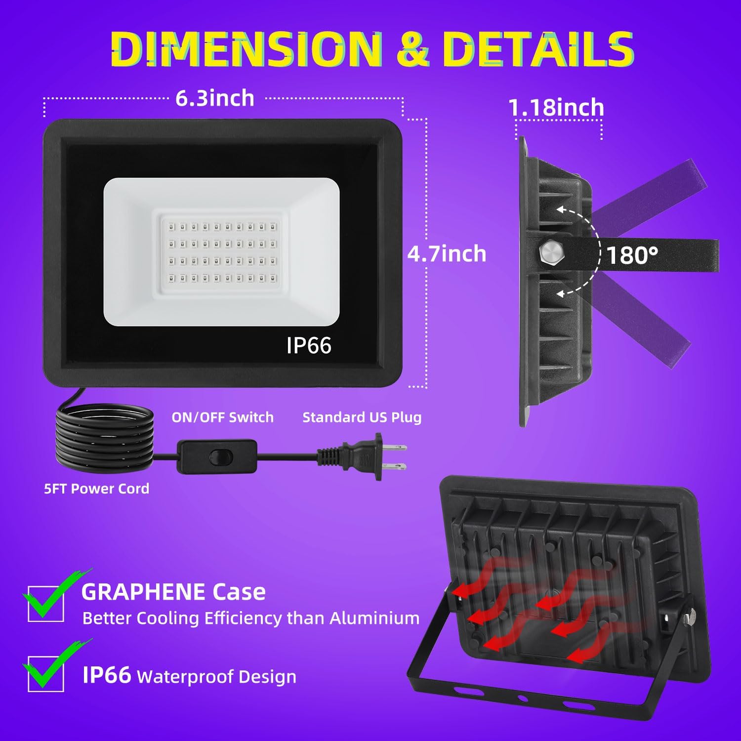 ISUERFY 4 Pack 36W LED Black Light, IP66 Waterproof, Purple Flood Light for Outdoor Use, Neon Glow, Classroom, Halloween