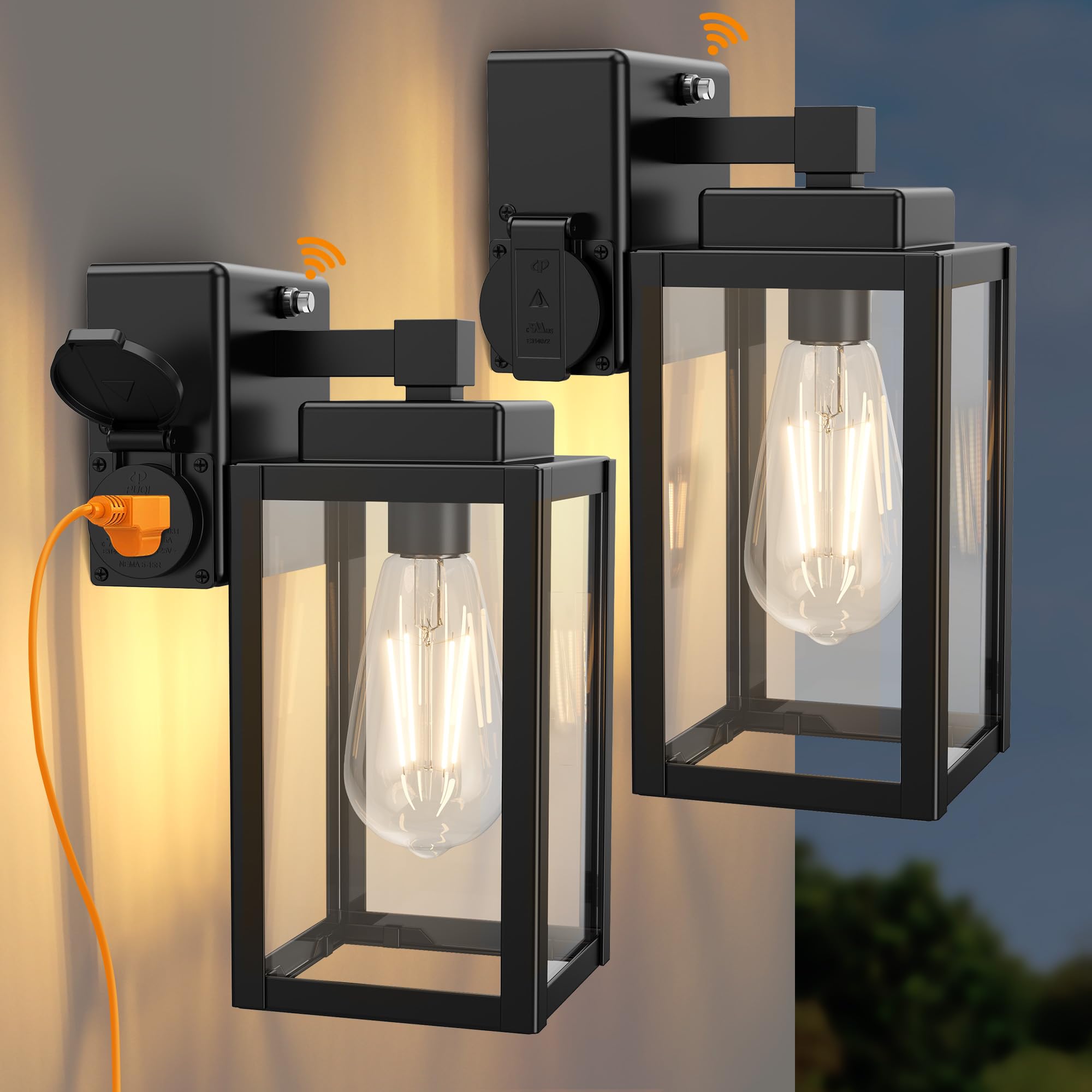 WIHTU Outdoor Wall Light Fixtures, Dusk to Dawn Sconce, 2-Pack, Black Aluminum, Model WTWL204AB2