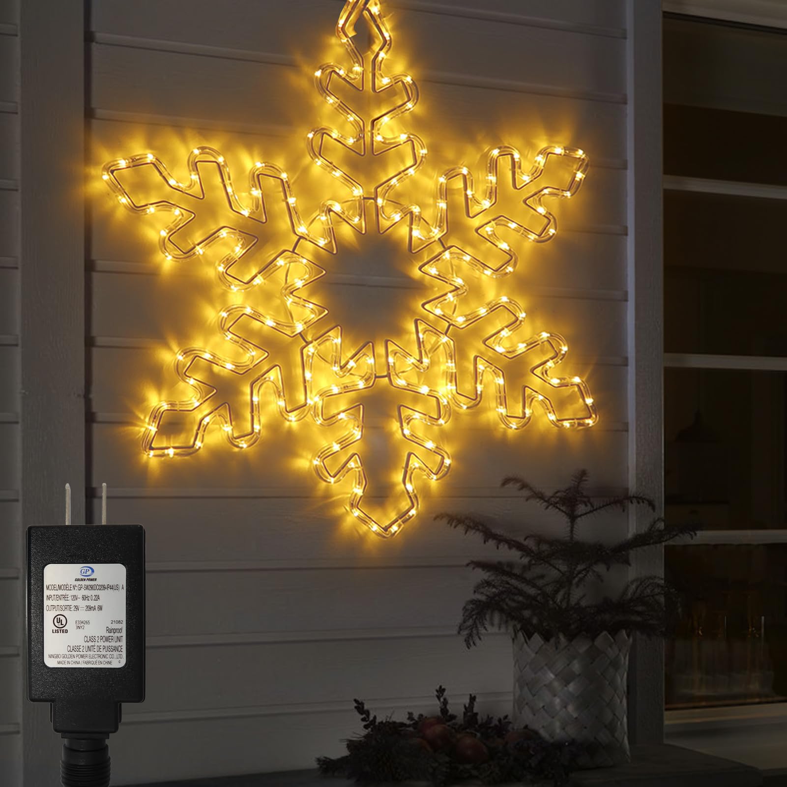 DBFAIRY 27in Christmas Snowflake Lights, Warm White, Iron, Model DMO-300, Indoor/Outdoor Holiday Decor