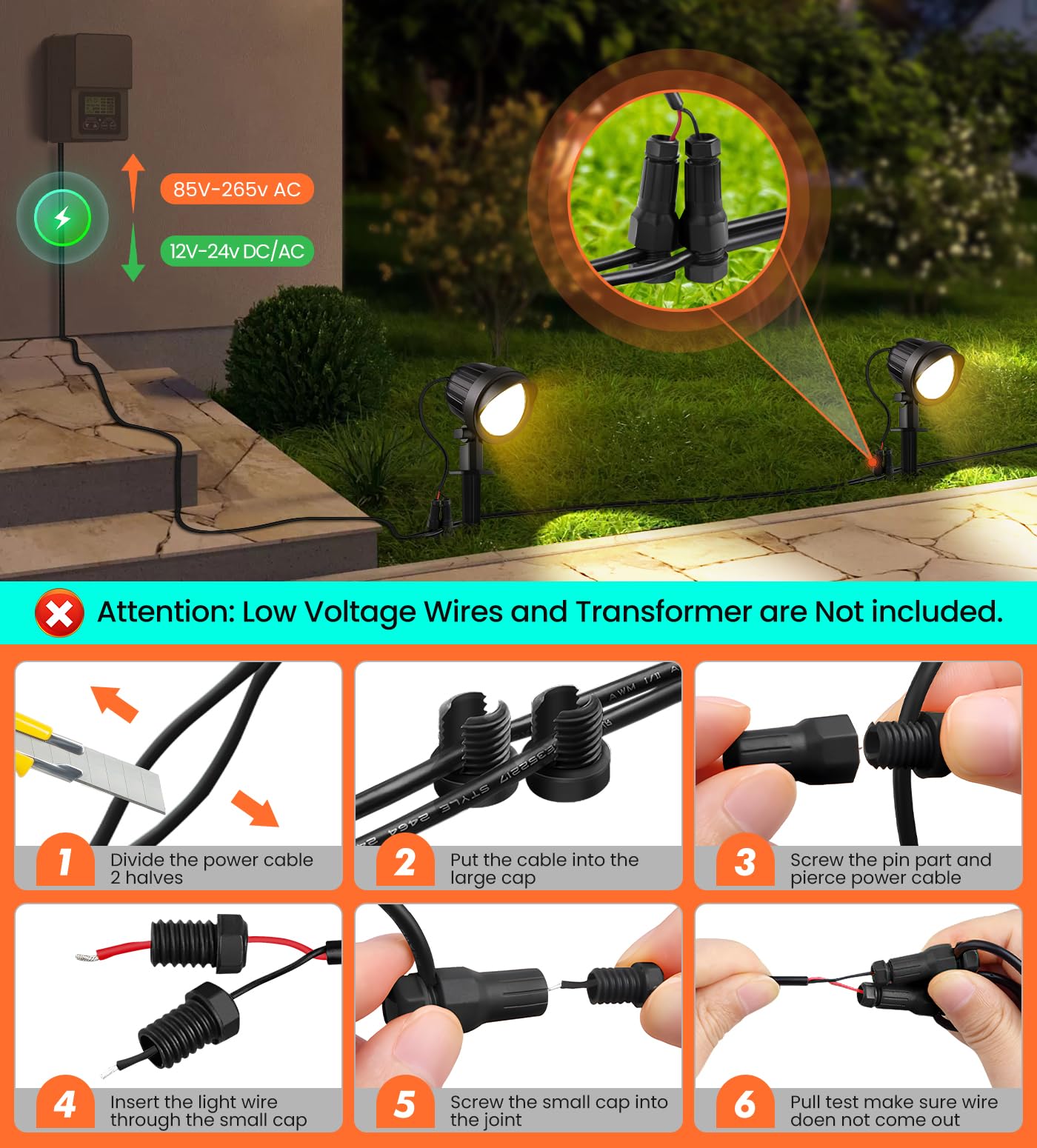 Meikee 7W Led Landscape Lights, 12V/24V Low Voltage Landscape Lighting With Connectors Ip66 Outdoor Spotlights Warm White Garden