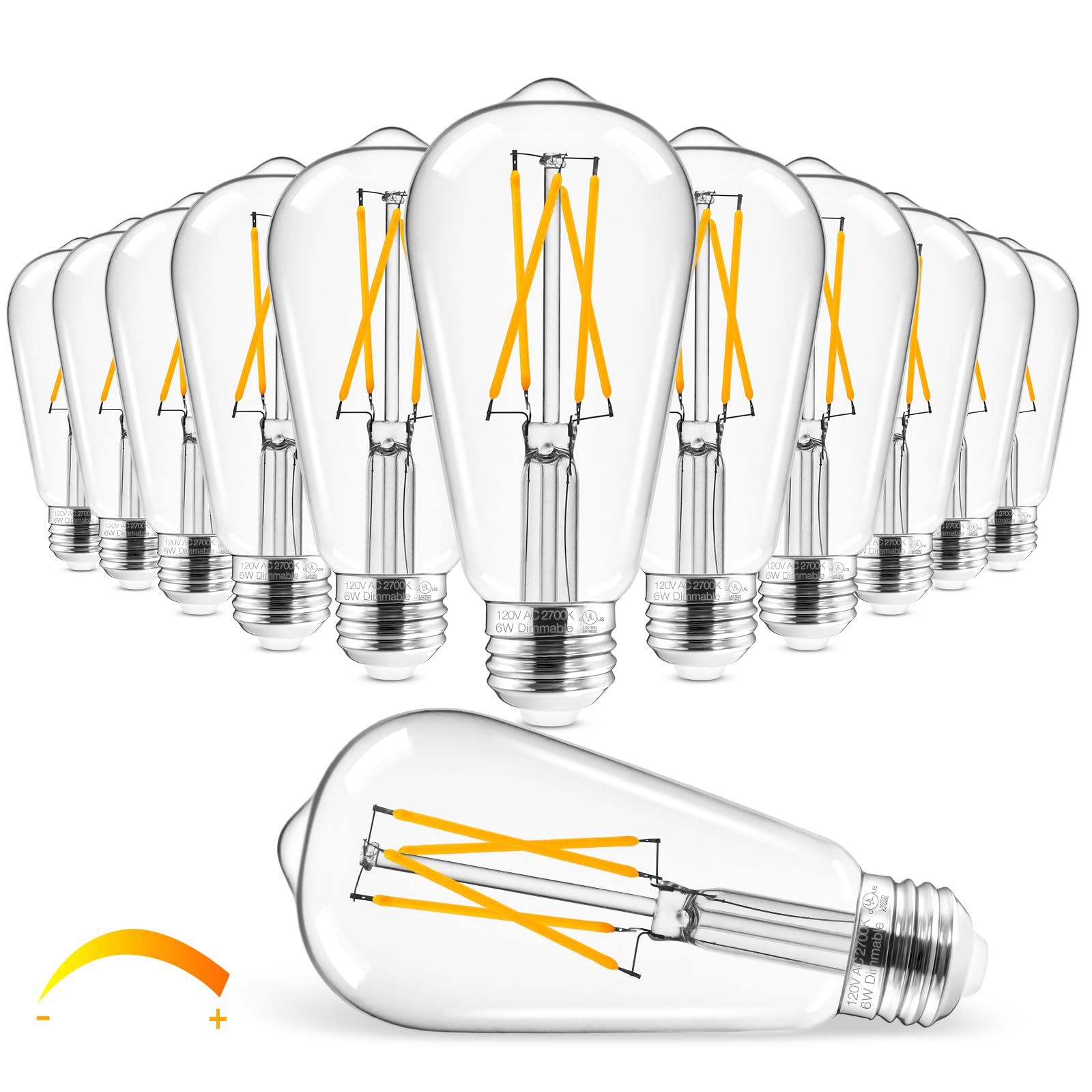 Hizashi Vintage LED Edison Bulb Dimmable, 6W Equivalent 60W, 2700k Warm White, E26 Base Led Light Bulbs, 700LM, High CRI 95+ Eye Protection, Clear Glass, Pack of 12