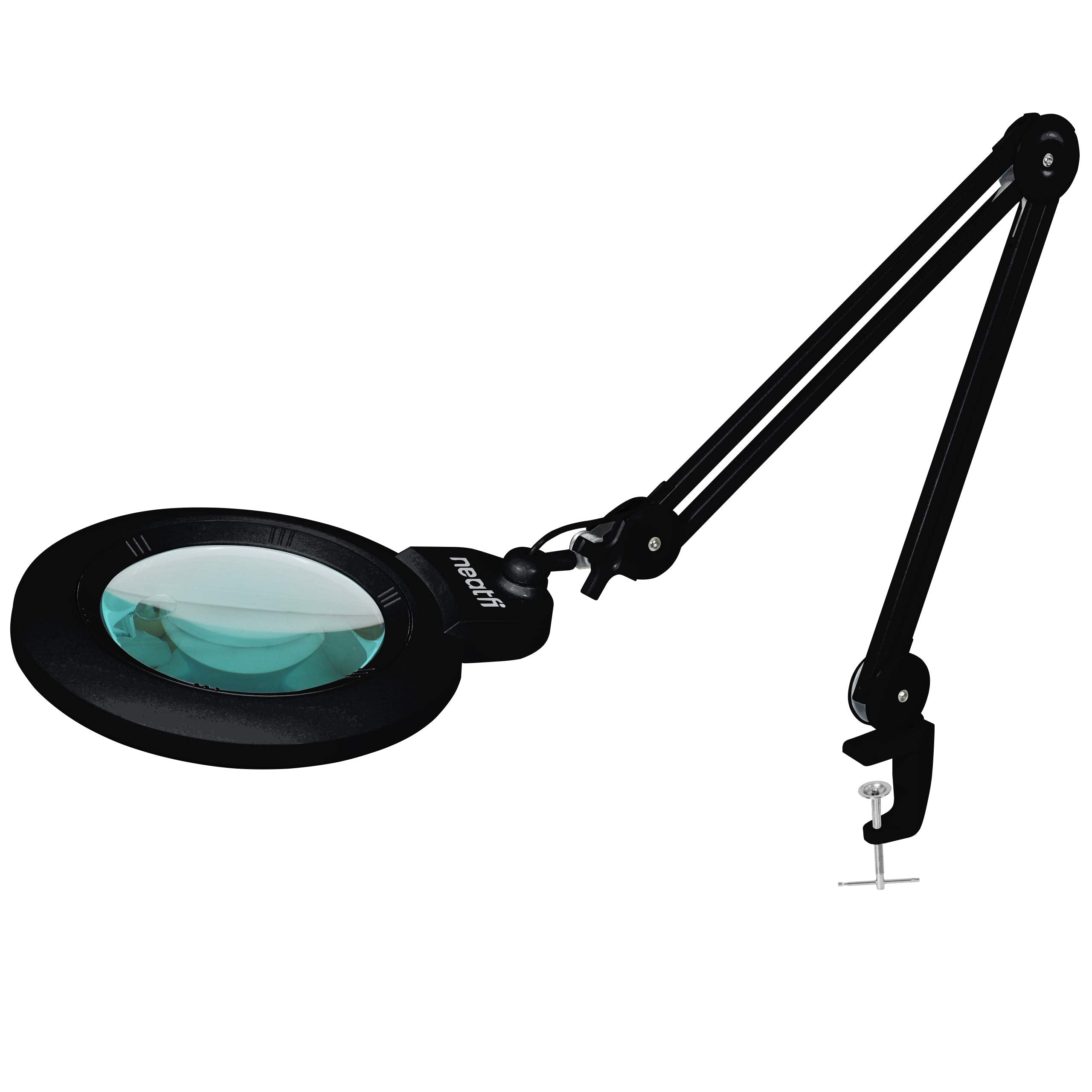 Neatfi Xl Bifocal Led Magnifying Lamp, 7-Inch Lens, 5D/20D, Dimmable, Adjustable Arm, Black, With Clamp