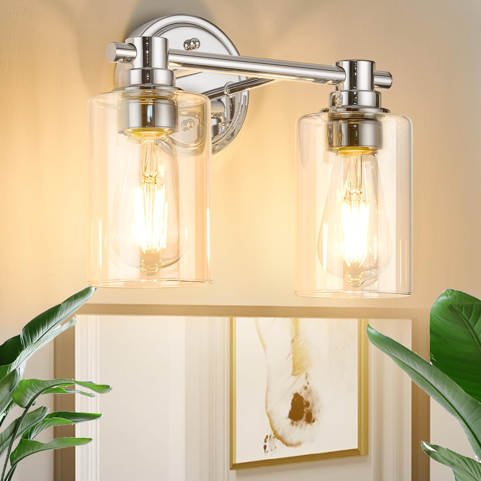 Alaislyc Chrome Bathroom Light Fixtures - 2-Light Wall Sconce With Clear Glass For Vanity, Living Room