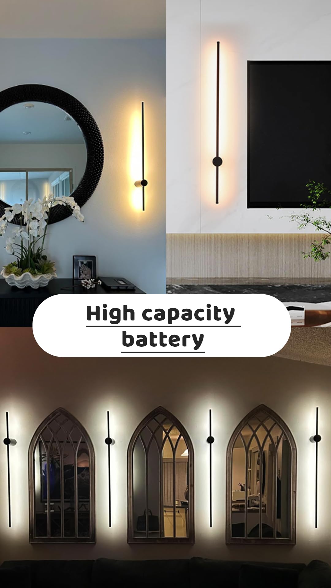 Blueye Battery Operated Wall Sconce Set Of Two,Remote Control,3Cct,No Flicker,40W Equivalent Picture Light,Aesthetics Decor,Blac