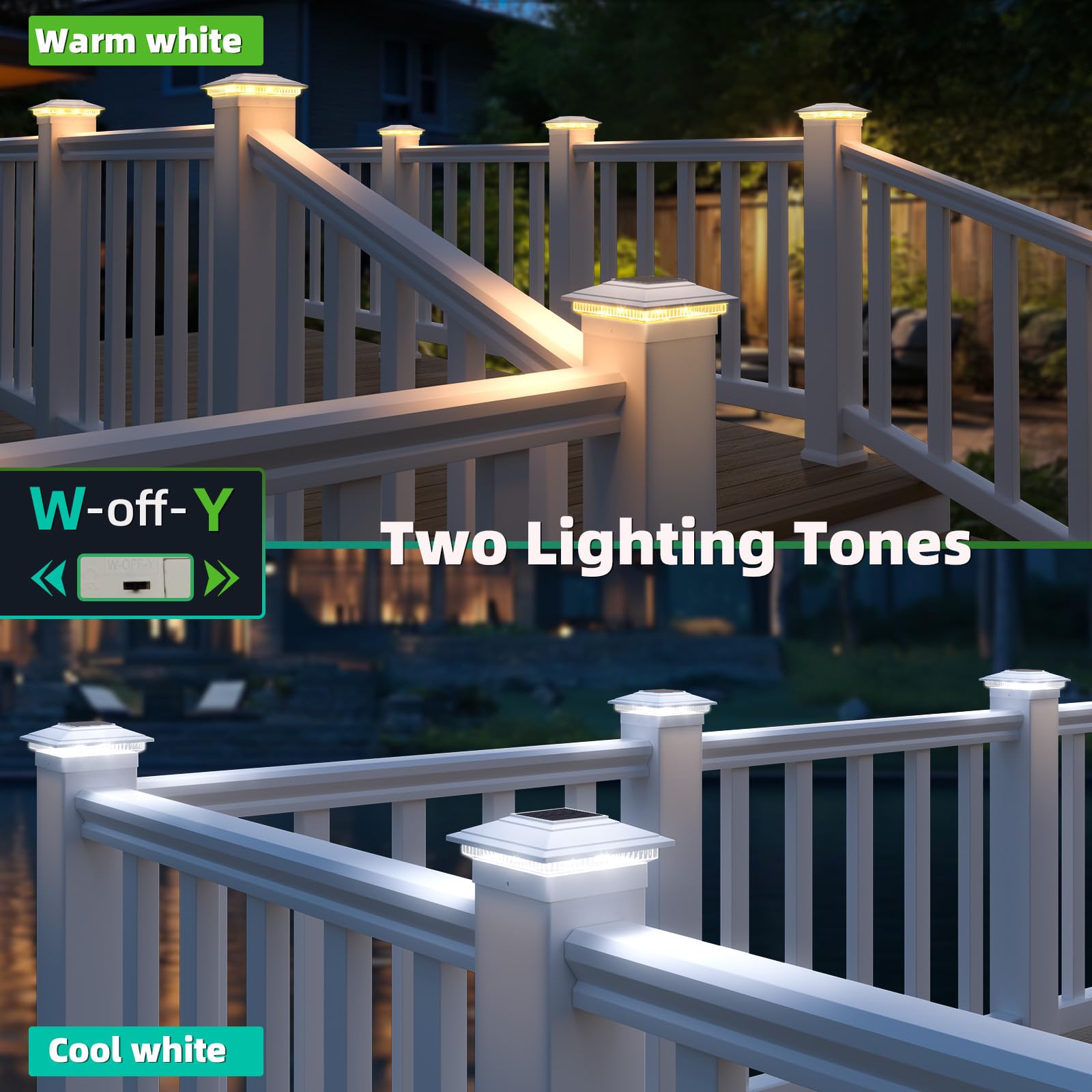 JOFIOS Solar Post Cap Lights 12-Pack, Waterproof White Fence Lights for 4x4, 5x5, 6x6 Posts, Model TZ28, 2 Color Modes