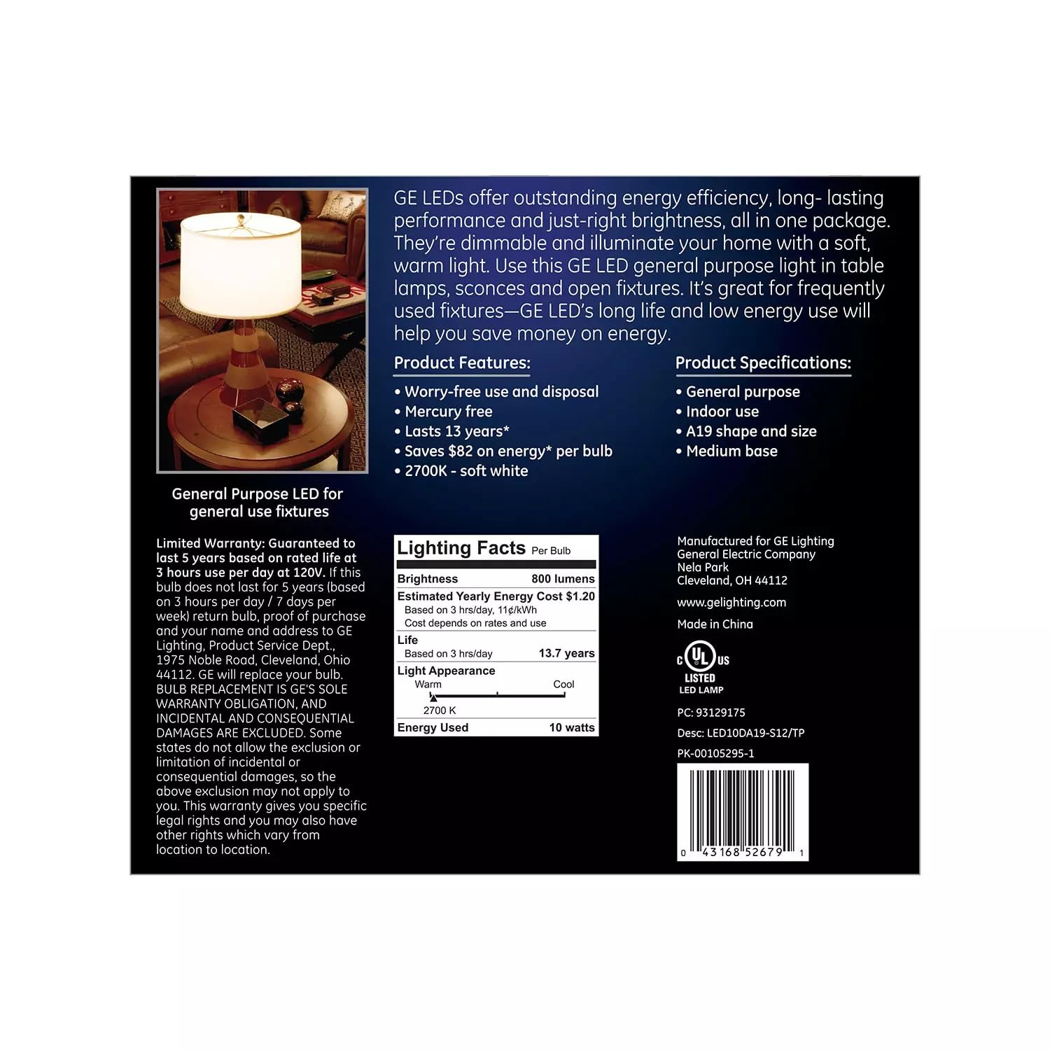 Ge Soft White Led 60W Equivalent General Purpose A19 Light Bulbs (12 Pack)