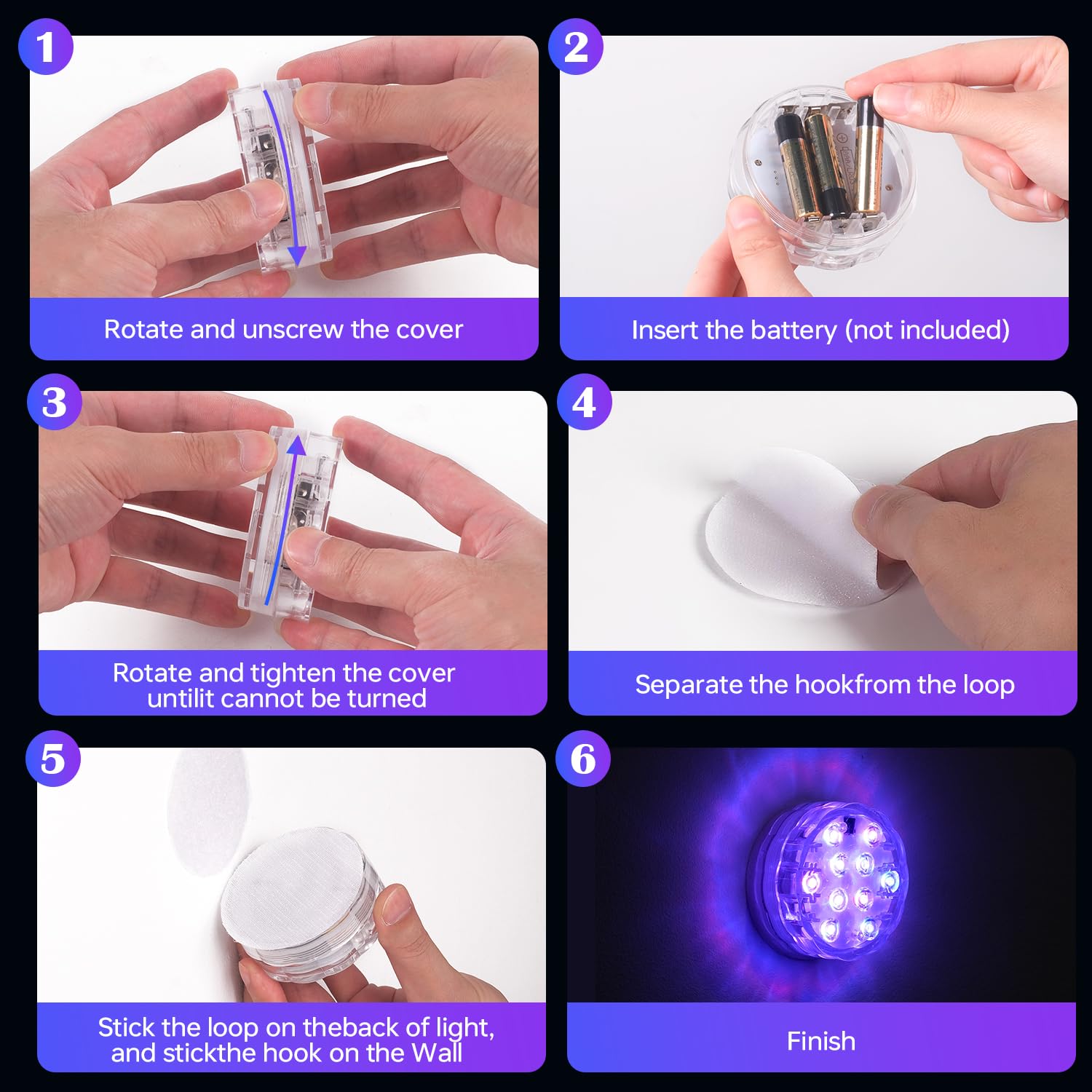 QCLTY Shower Light Waterproof, Wireless Battery Operated LED Bathroom Lights, Waterproof RGB Shower Lamp with Remote, Bathtub Li