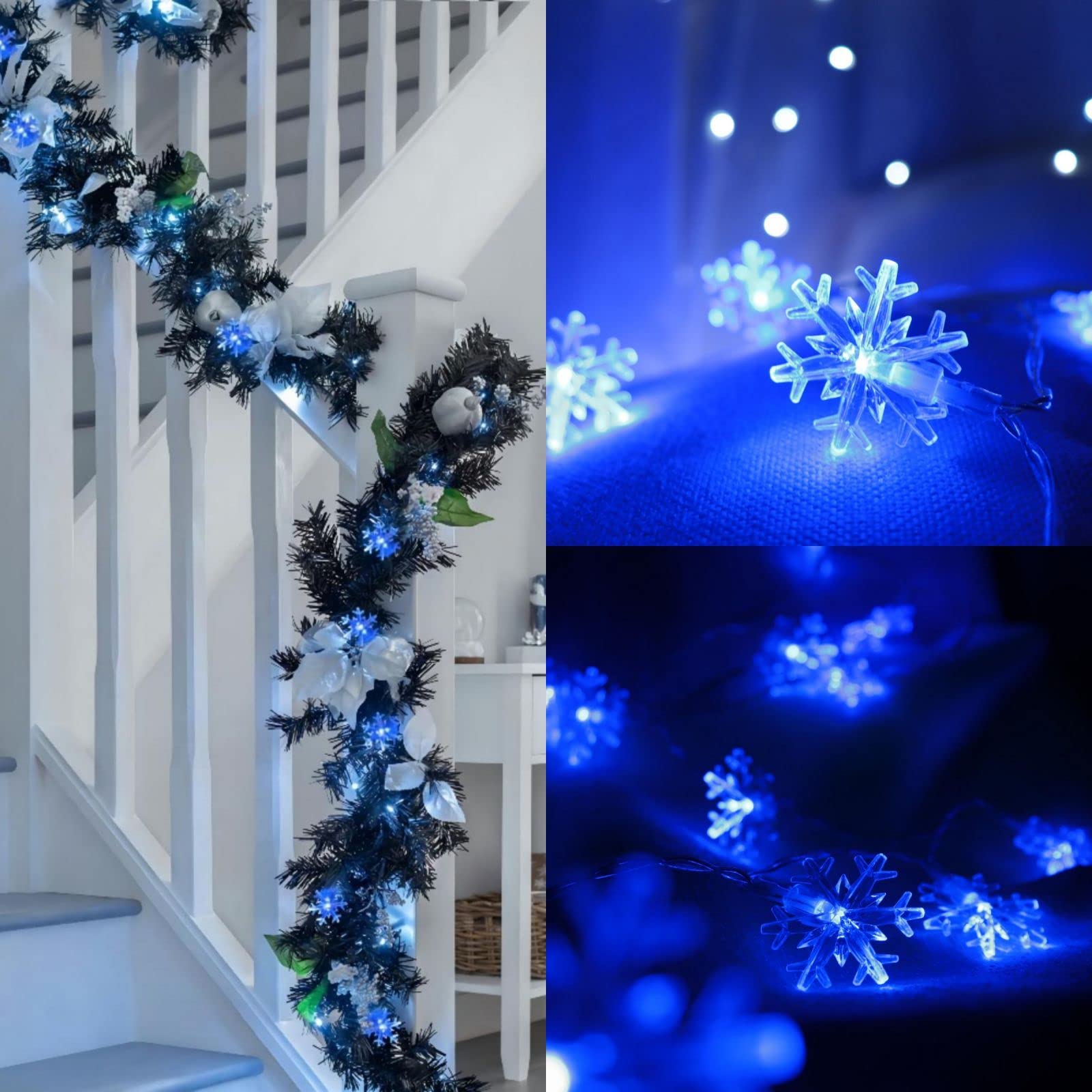 CESOF 20 Ft 40 LED Blue Snowflake String Lights, Battery Operated Fairy Lights for Indoor Outdoor Christmas Decor