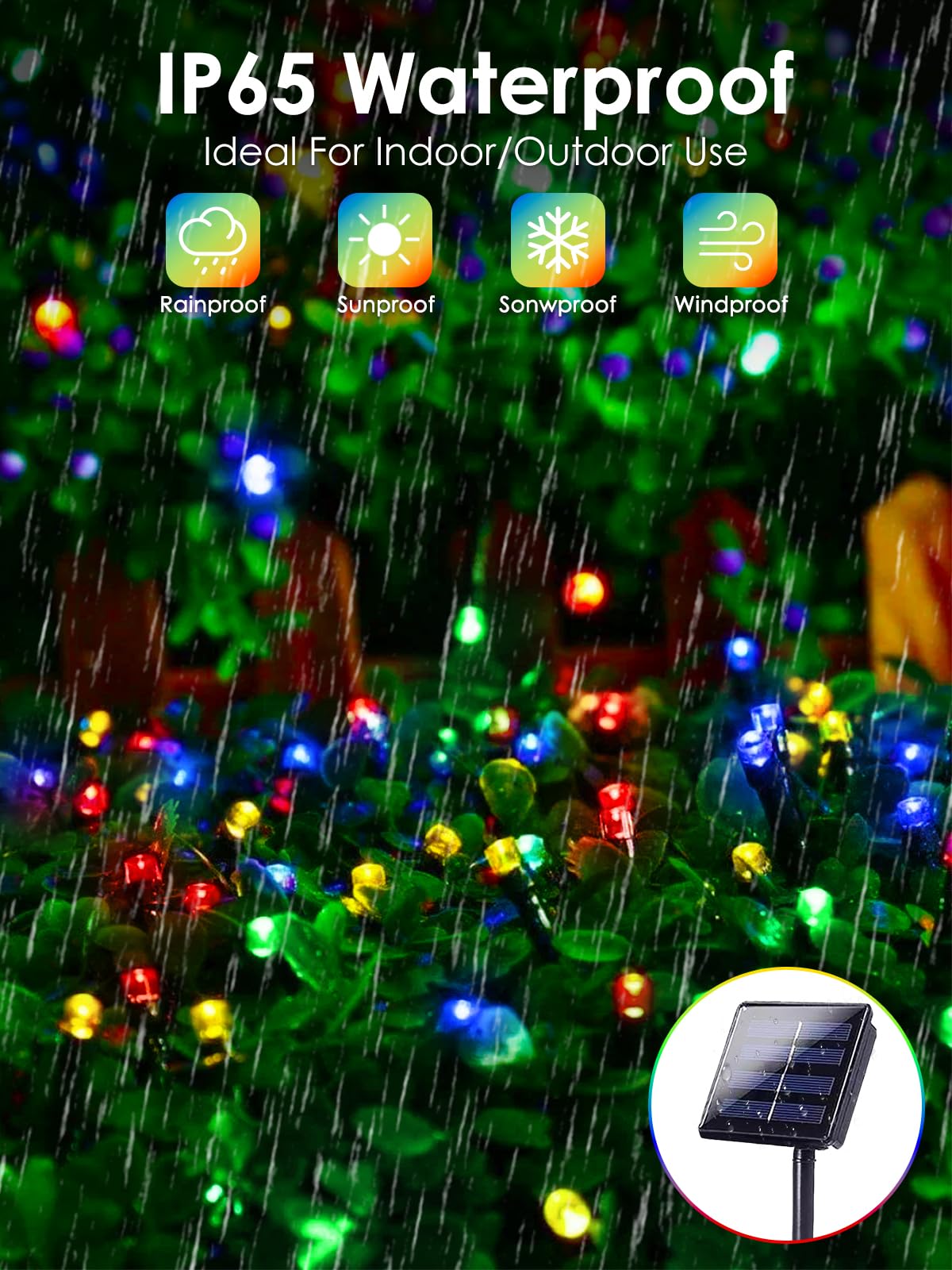 EXF Solar Christmas Lights 600LED 198FT Multicolor Waterproof 6 Pack Green Wire 8 Modes